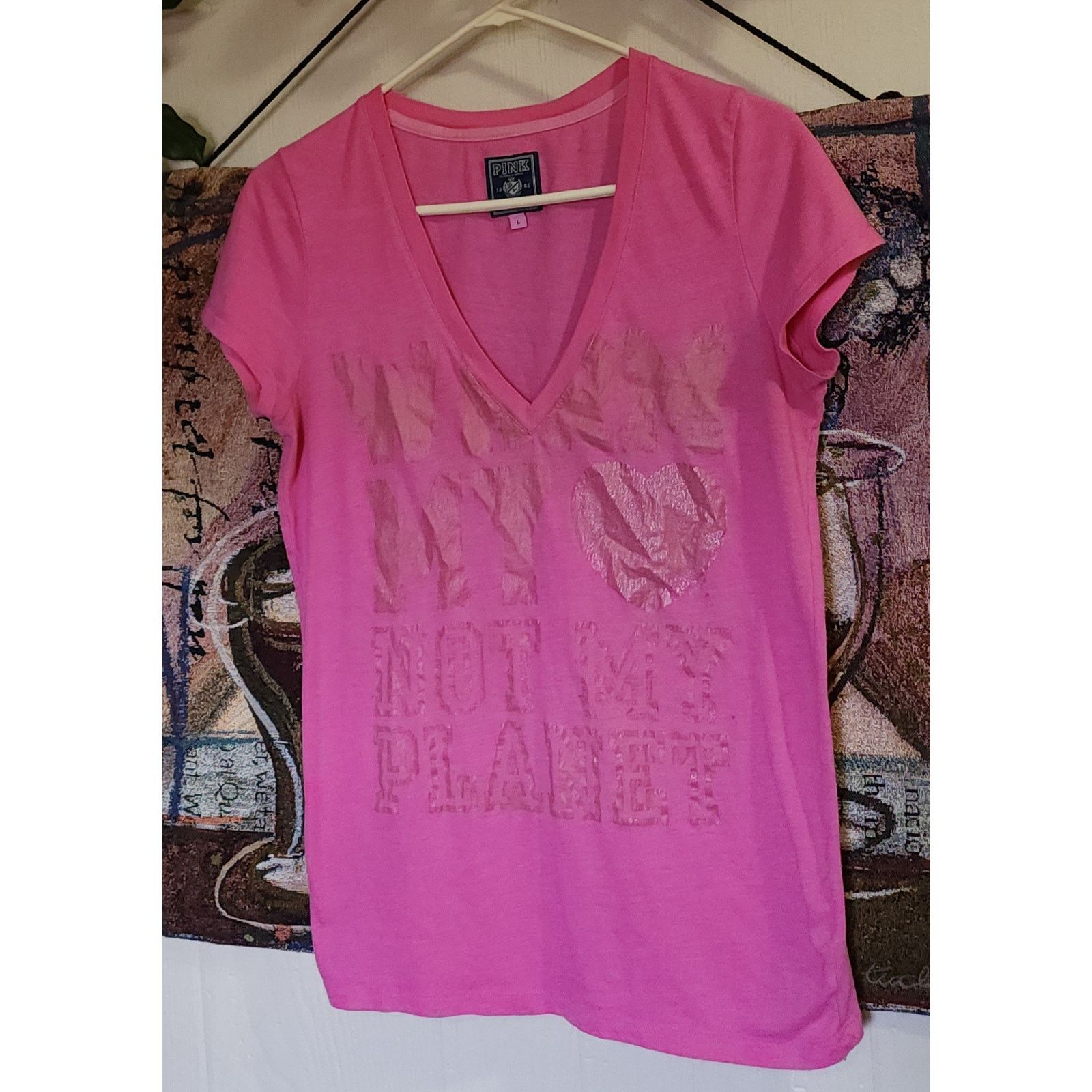 Victoria's Secret Victorias Secret Pink Warm My Heart Not My Planet T Shirt L Size L / US 10 / IT 46 - 1 Thumbnail
