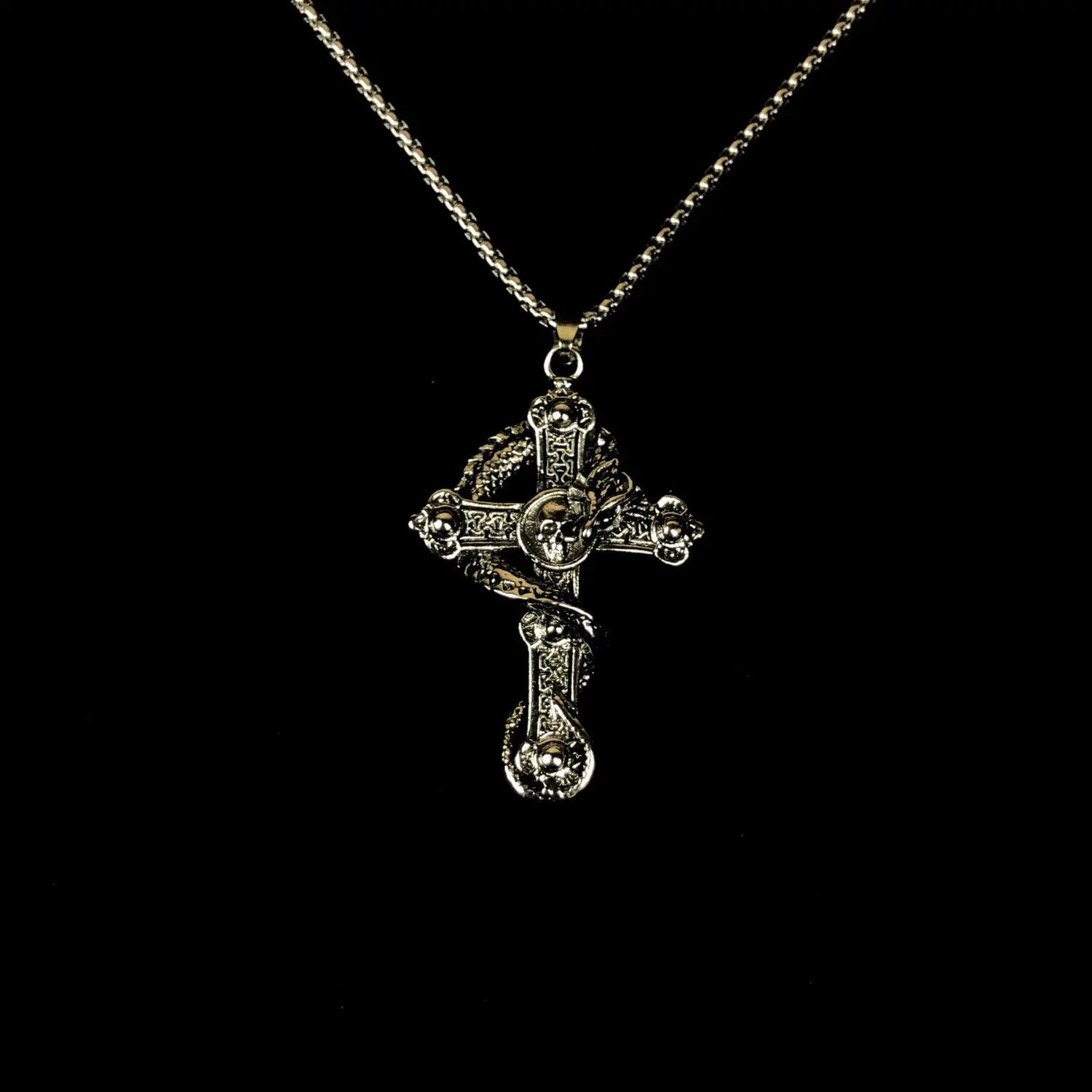 Jewelry Dragon Skull Cross Necklace Punk Chain Size ONE SIZE - 2 Thumbnail