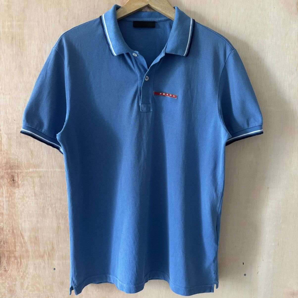 Prada Red Tab Logo Blue Polo Shirt