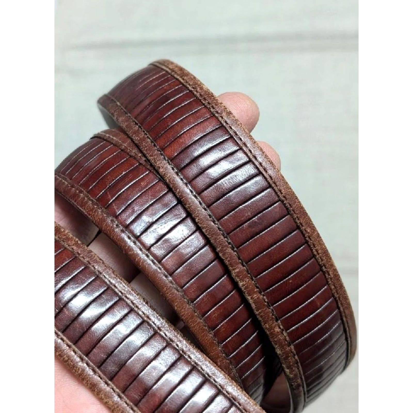 Mezlan MEZLAN dress Belt Size 40 brown leather SPAIN made RIBBED Size 40 - 2 Thumbnail