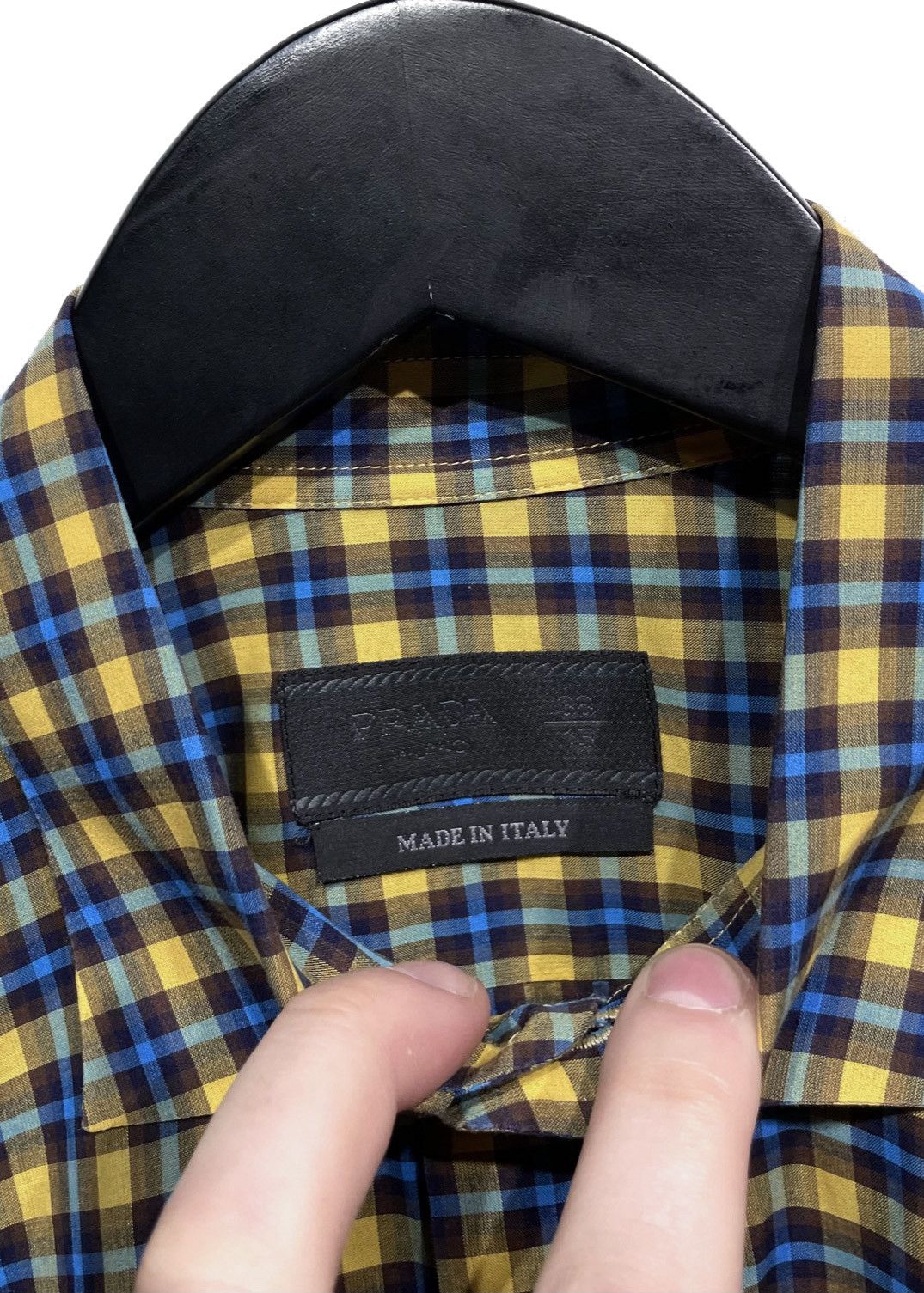 Prada Prada Yellow Blue Checkered Cotton Shirt Size US XS / EU 42 / 0 - 5 Thumbnail