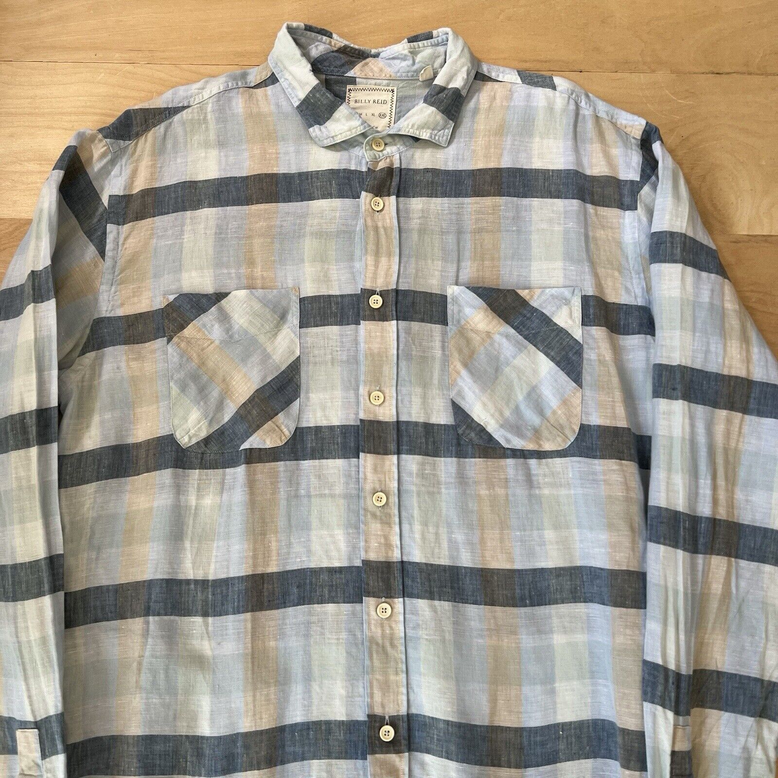 Billy Reid Billy Reid Linen Shirt 2XL Blue Check Collared Button Up Size US XXL / EU 58 / 5 - 3 Thumbnail
