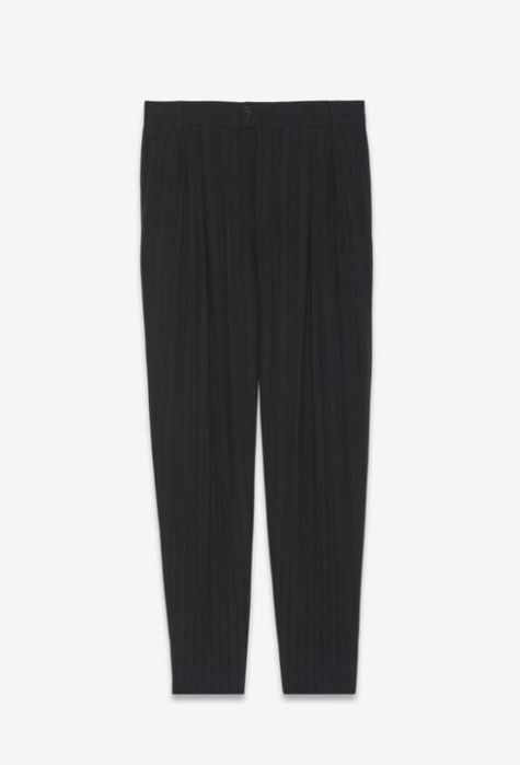image of Saint Laurent Paris Oc11Z0124 High Rise Pants In Striped Wool In Black, Men's (Size 32)
