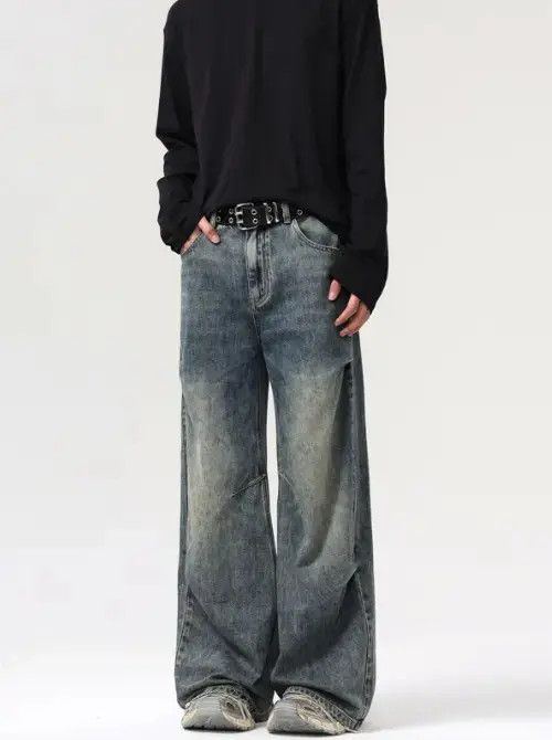 Jean Washed distressed vintage high street wide-leg jeans Size US 32 / EU 48 - 3 Thumbnail
