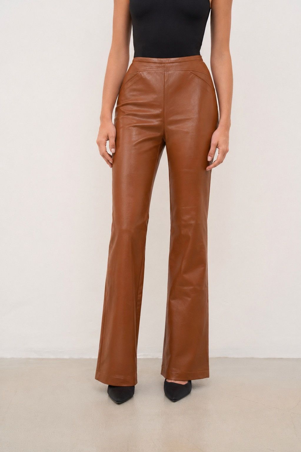 Other L’Atelier Cofre Womens Brown Faux Leather Pants Bootcut Size 27" / US 4 / IT 40 - 1 Thumbnail
