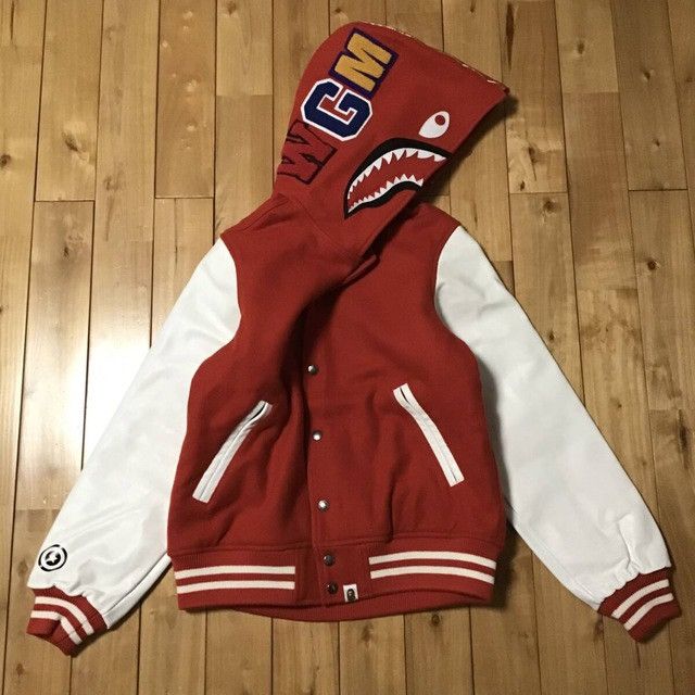 Bape BAPE Leather Sleeve Shark Hoodie Varsity Jacket APE NIGO Size US M / EU 48-50 / 2 - 1 Thumbnail
