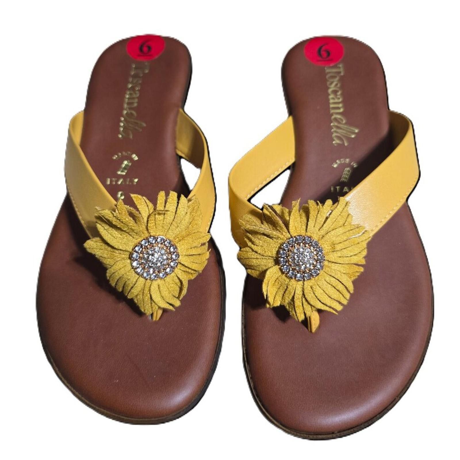 Other Toscanella Italian Wedge Sandals Yellow Flower & Rhinestones Size US 6 / IT 36 - 1 Thumbnail