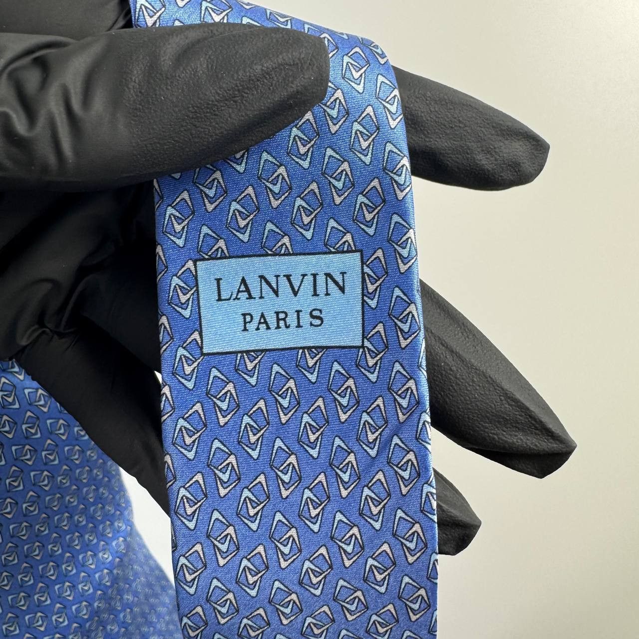 Lanvin Lanvin Paris Silk Tie Blue Geometric Pattern Luxury Size ONE SIZE - 8 Thumbnail