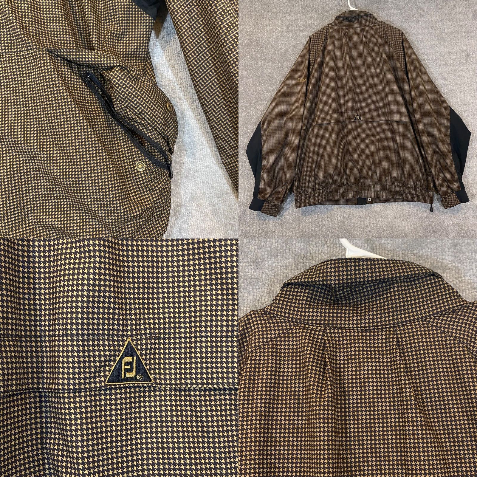 Footjoy FootJoy DryJoys Jacket Mens XL Brown Houndstooth Golf Full Zip Snap Coat Retro Windbreaker Casual - Water Resistant - Pockets - Logo Size US XL / EU 56 / 4 - 9 Thumbnail
