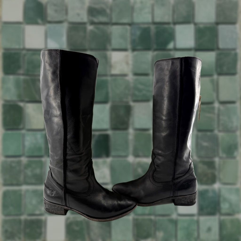 Frye Frye Ray Seam Tall Boots Leather Knee High Pointed Toe Block Heel 9M Black Women Boots with Box Size US 9 / IT 39 - 1 Thumbnail