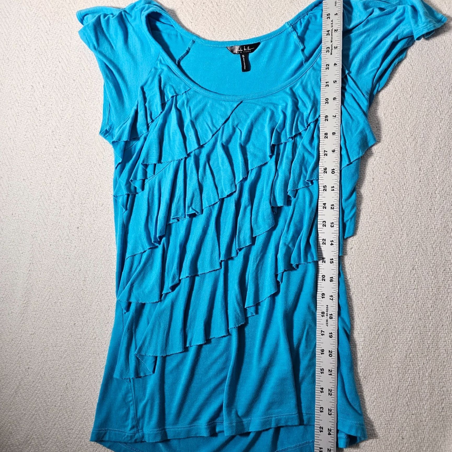 Nicole Miller VINTAGE Nicole Miller Women's Blouse Short Sleeve Ruffled Front Casual Blue Small S Size S / US 4 / IT 40 - 7 Thumbnail