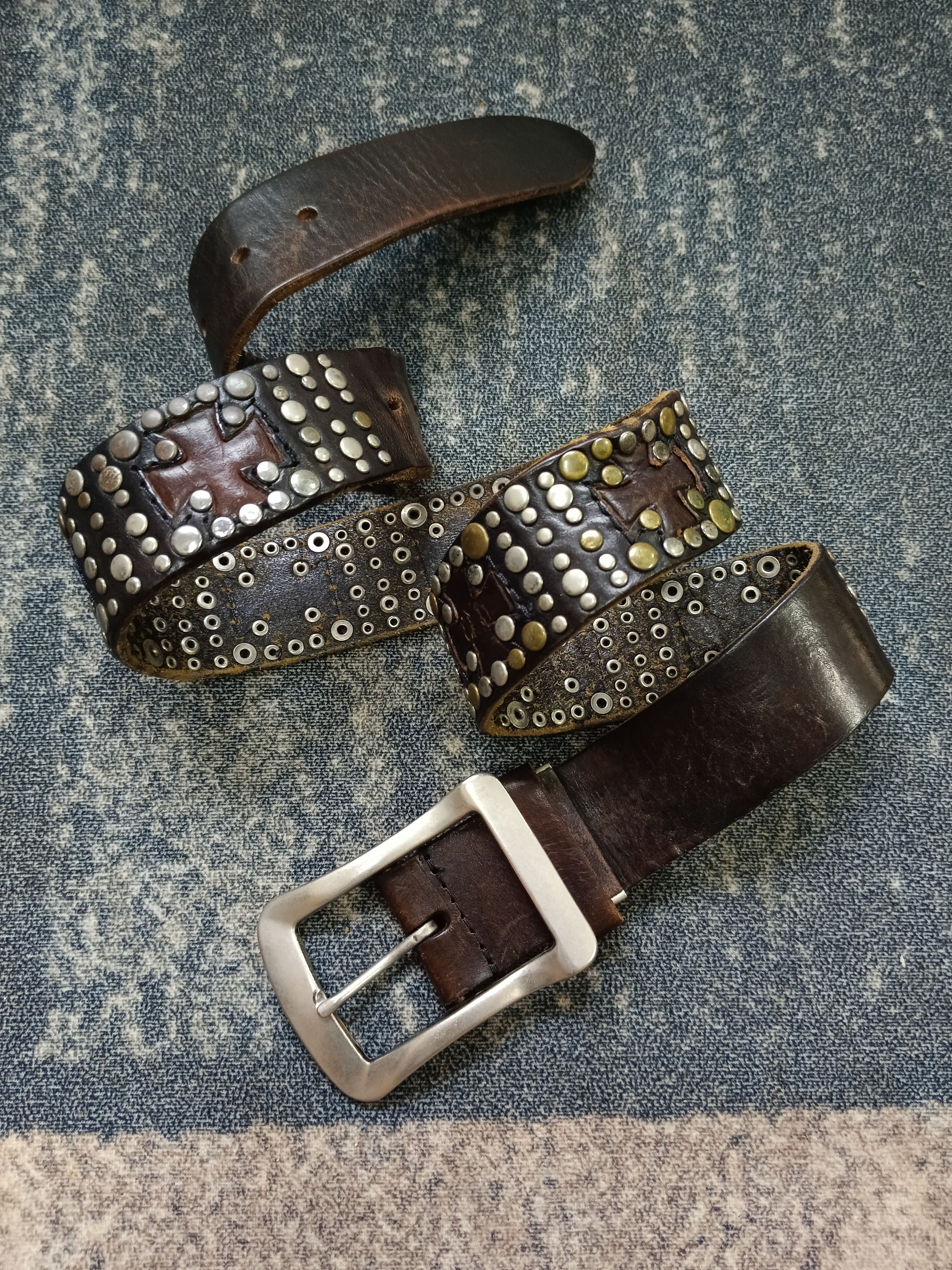Leather UNBRANDED PATINA LEATHER BELT STUDDED(SIZE 30-37 INCH) Size ONE SIZE - 5 Thumbnail