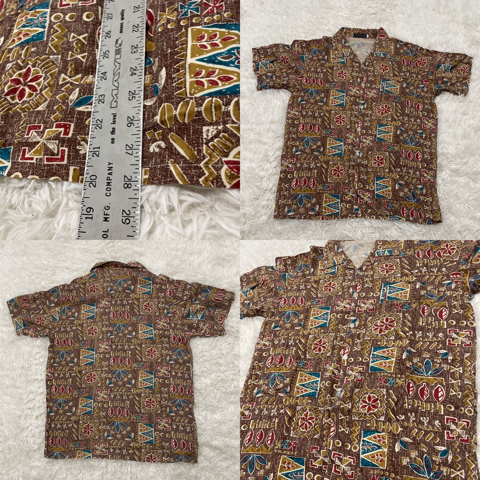 Vintage NEWSMAKER Shirt Mens L vtg 1990s Geometric Hawaiian Aztec Southwestern Brown Blue Cotton Button-Up Short Sleeve Size US L / EU 52-54 / 3 - 9 Thumbnail