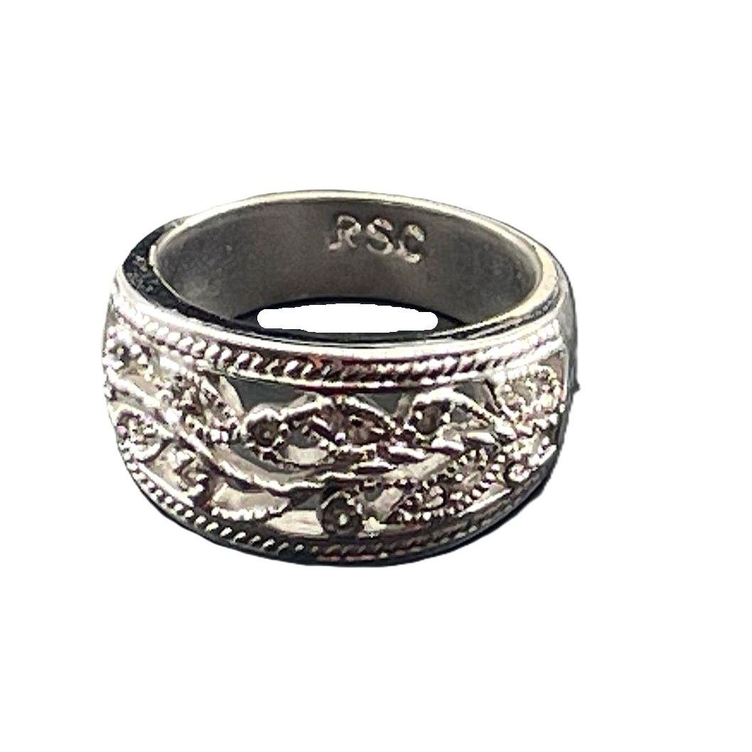 Designer RSC Silver Filigree Vine Floral Crystal Openwork Dome Ring Size ONE SIZE - 4 Thumbnail