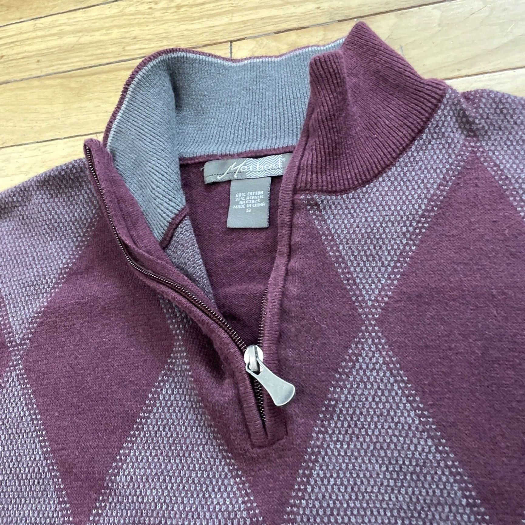 Vintage METHOD Sweater Men S 1/4 Zip Argyle Diamond Preppy Dark Academia Red Maroon Grey Diamond Knit Size US S / EU 44-46 / 1 - 6 Thumbnail