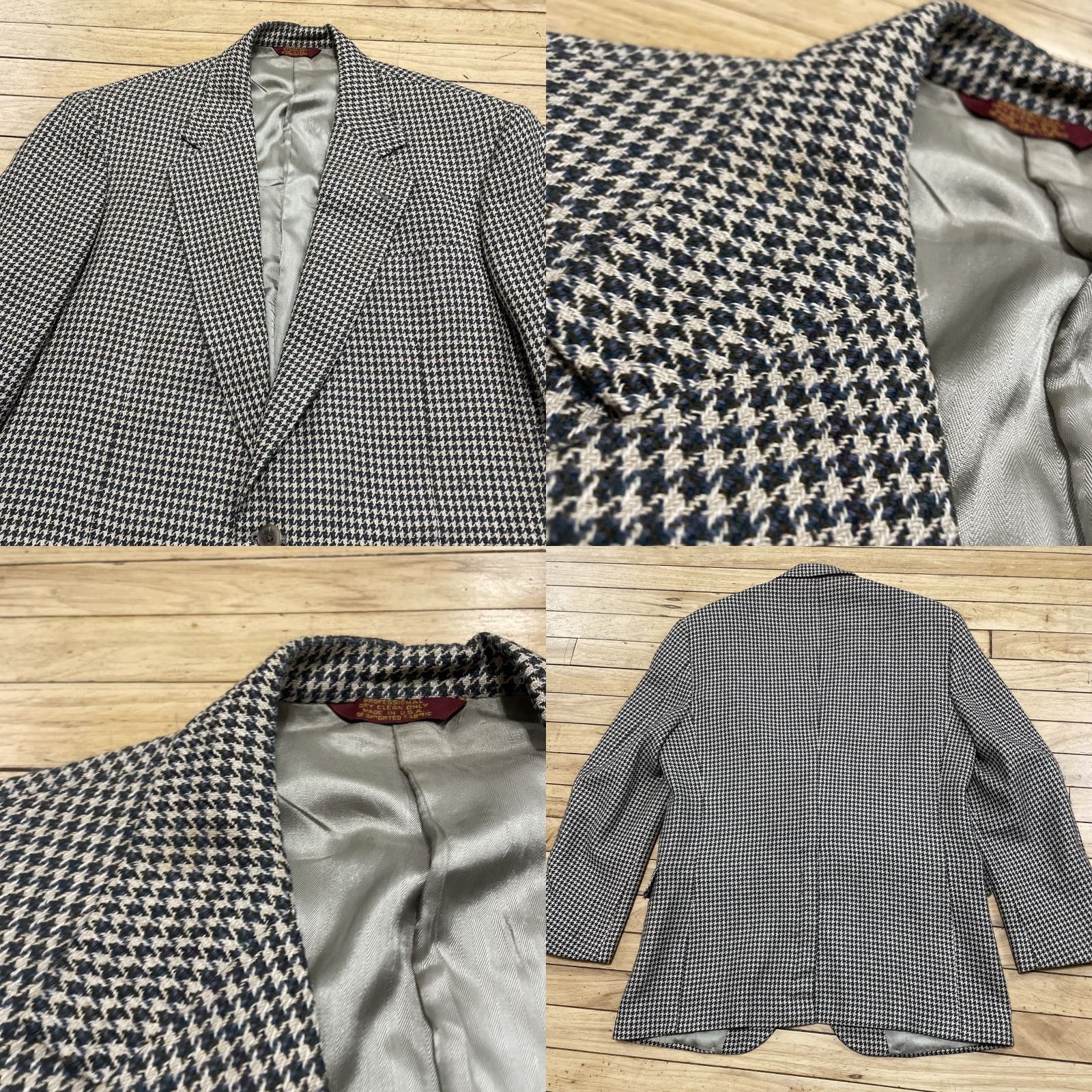 Vintage VINTAGE Corbin Jacket 42R Gray Houndstooth Wool Sport Coat Blazer - Single-Breasted, Two-Button, Lined, USA, 2 Piece, Regular Fit, Men Size 42R - 9 Thumbnail