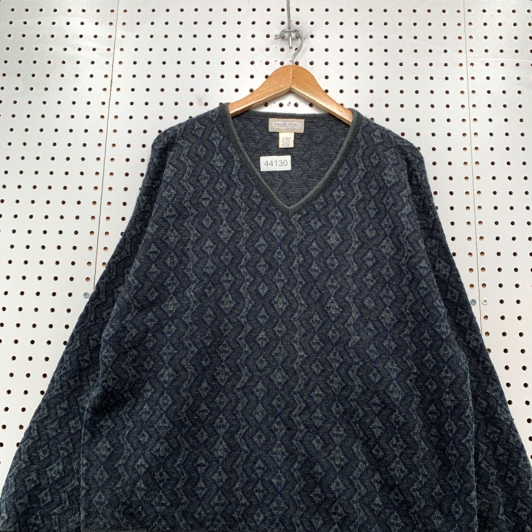 Murano VINTAGE Murano Wool Blend Sweater Mens Large Gray Blue Geometric V Neck Made ITALY Size US L / EU 52-54 / 3 - 2 Thumbnail