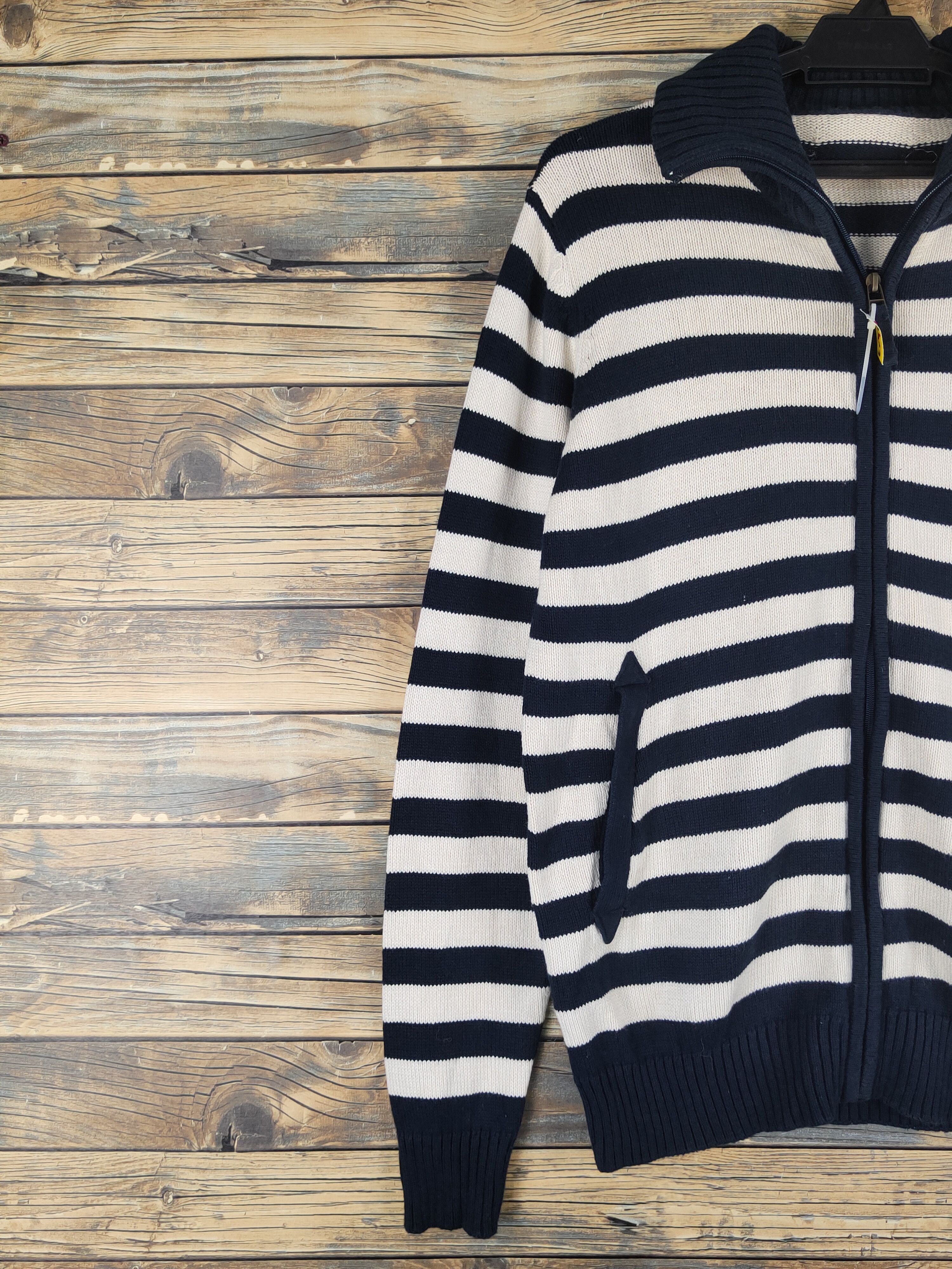 Homespun Knitwear × Japanese Brand × Vintage Inditex Navy Cream Stripe Knitwear Sweaters #W1358 Size US M / EU 48-50 / 2 - 3 Thumbnail