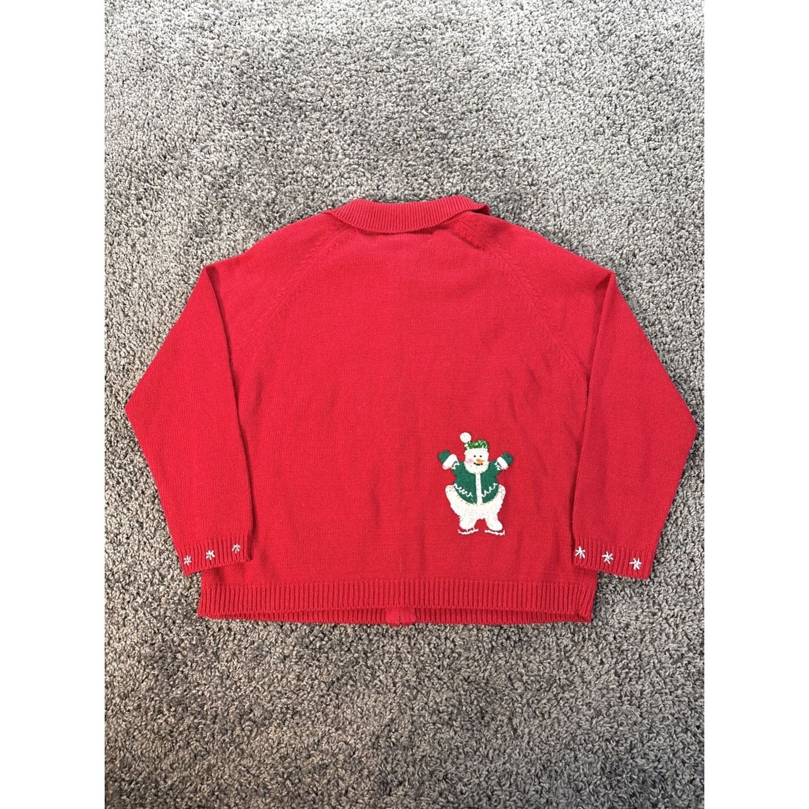 Vintage VINTAGE Heirloom Collectables Cardigan Red Christmas Womens Large L Snowman Sweater Cotton Long Sleeve Collared Size L / US 10 / IT 46 - 5 Thumbnail