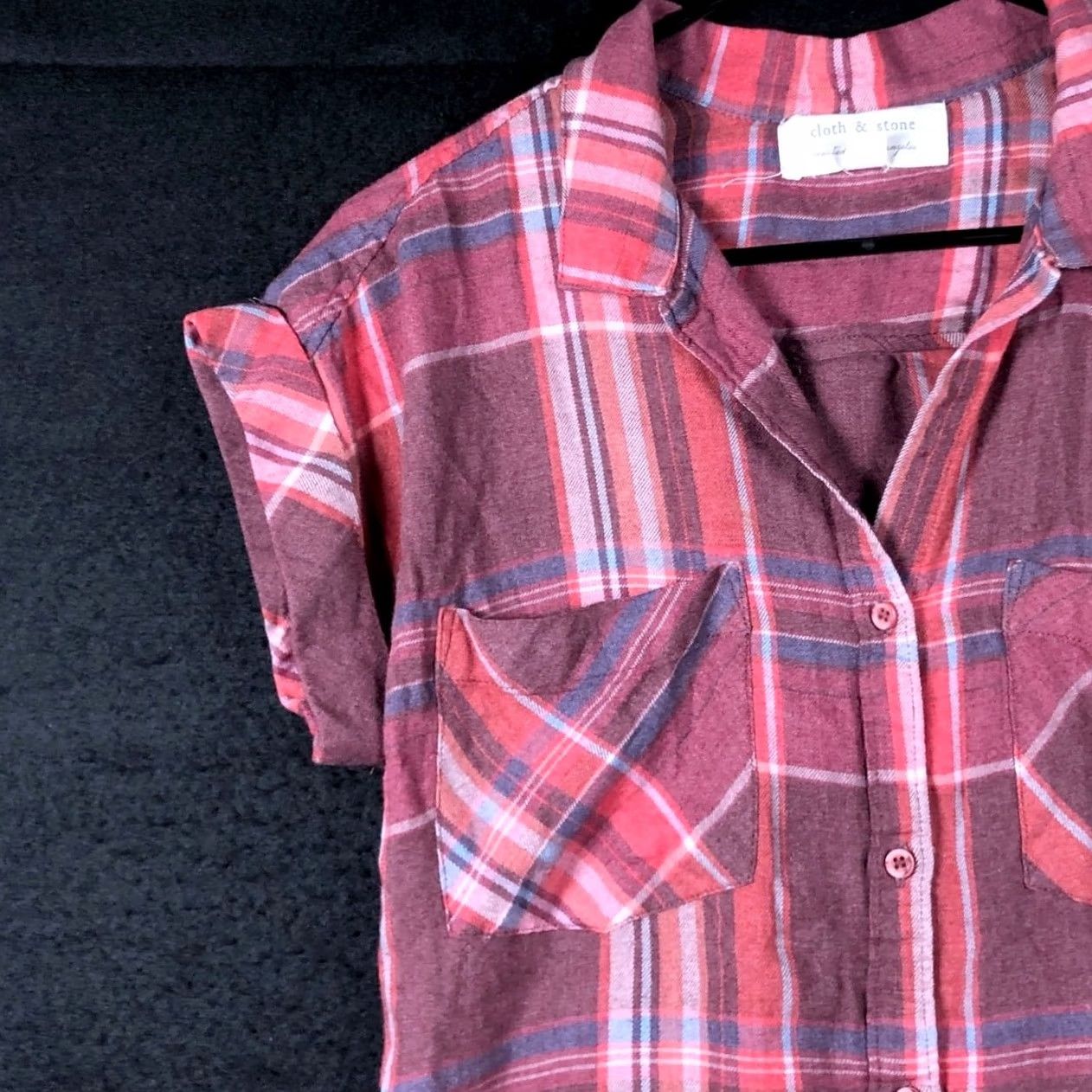 CLOT Cloth & Stone Womens Shirt Multicolor Plaid Short Sleeve Button Down V Neck S Mens Girls Boys Size S / US 4 / IT 40 - 4 Thumbnail