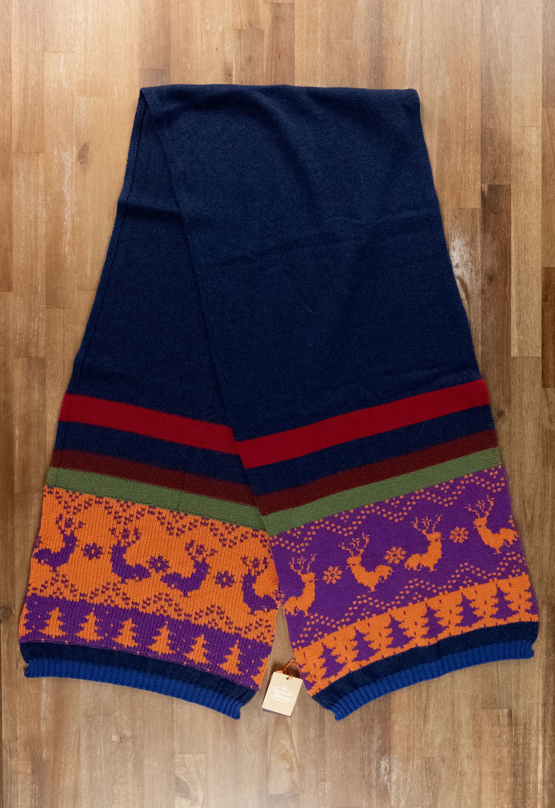 Other GALLO navy blue striped deer motif wool cashmere scarf Size ONE SIZE - 1 Thumbnail