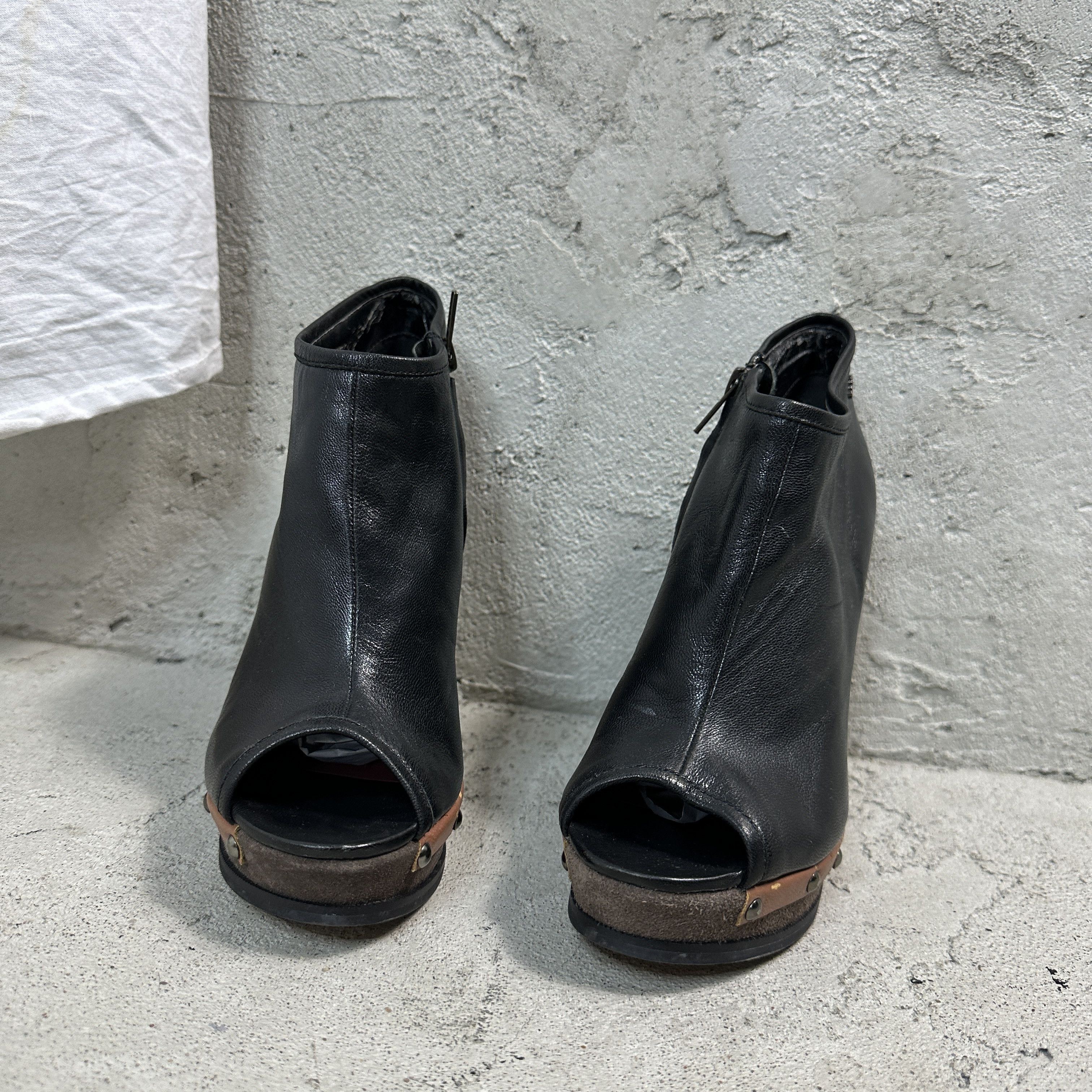 Vintage Vintage Platform Wedge Peep Toe Leather Shoes Size US 8 / IT 38 - 2 Thumbnail