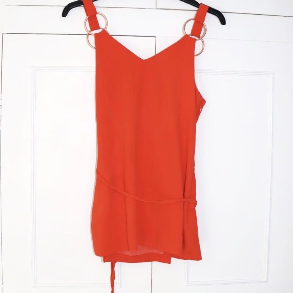 Vintage Lavish Alice Cami Top Orange Satin Tie Wrap Front Rose Gold Ring Detail UK6 Women Regular Sleeveless Party/Cocktail Casual Size M / US 6-8 / IT 42-44 - 2 Thumbnail