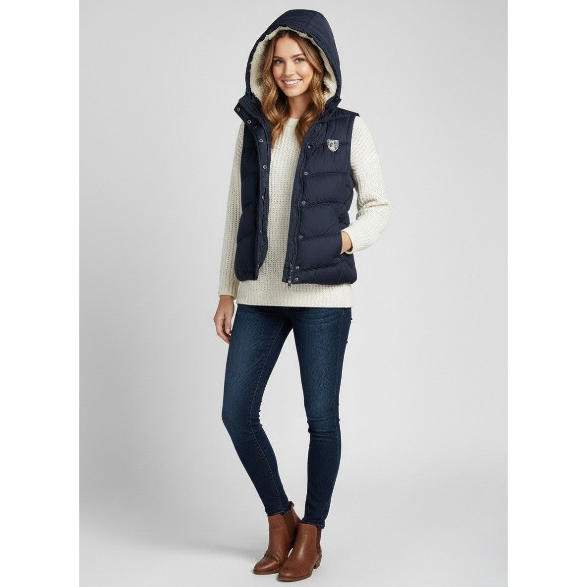 American Eagle Outfitters VTG American Eagle Blue Faux Fur Lined Hooded Vest | Y2K Ind Size L / US 10 / IT 46 - 9 Thumbnail