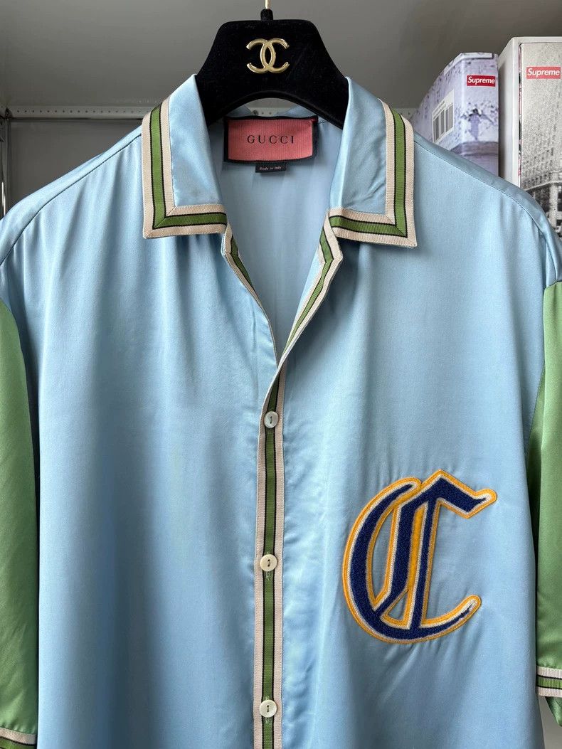 Gucci Gucci Silk blue and green color block short-sleeved shirt Size US S / EU 44-46 / 1 - 2 Thumbnail