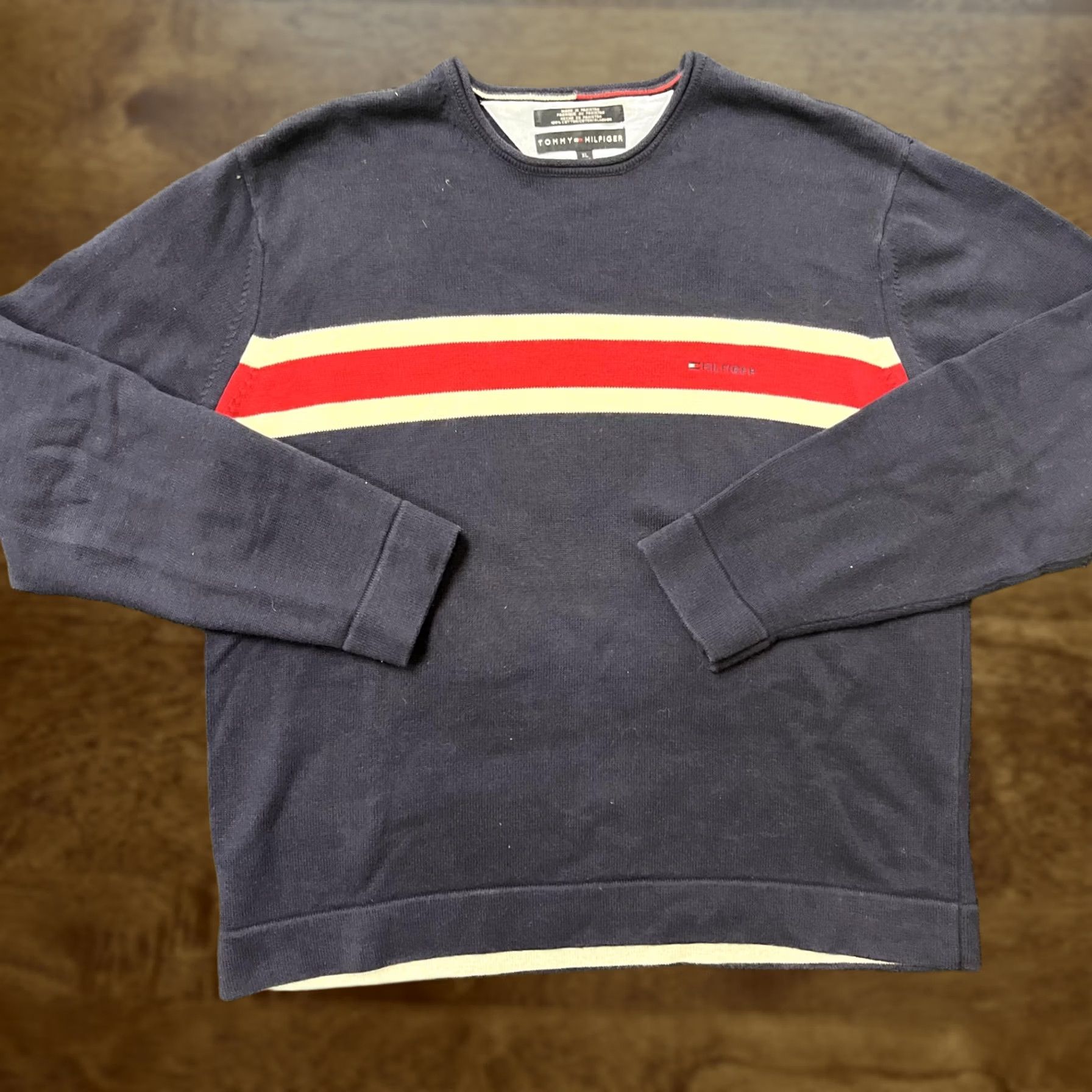 Tommy Hilfiger Tommy Hilfiger Sweater Mens XL Navy Crewneck Cotton Knit Pullover Chest Stripe Size US XL / EU 56 / 4 - 1 Thumbnail
