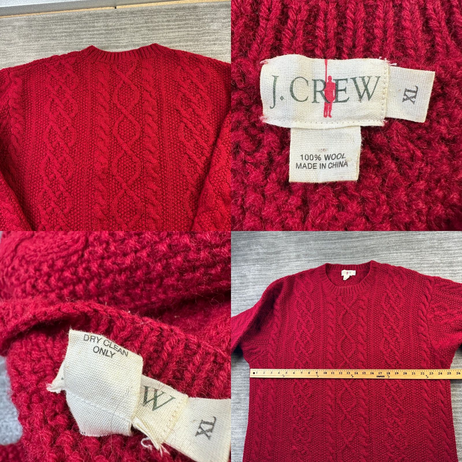 J.Crew VINTAGE J. CREW Sweater Mens XL Red Wool Cable-Knit Crew Neck Fisherman Pullover Knit Size US XL / EU 56 / 4 - 8 Thumbnail