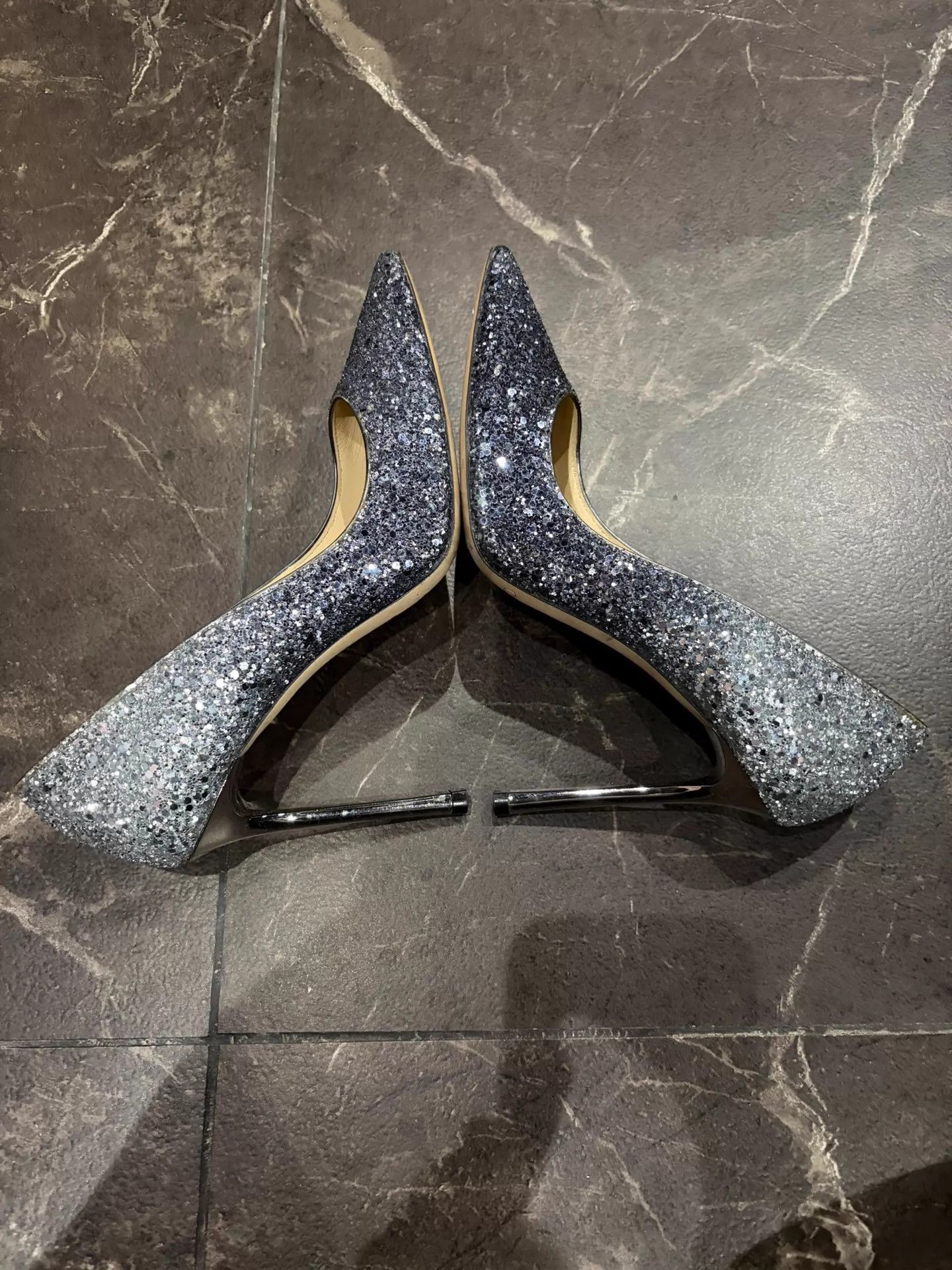 Jimmy Choo JIMMY CHOO Women's ROMY Silver Ombre Glitter 10cm Heels Size US 5.5 / IT 35.5 - 3 Thumbnail