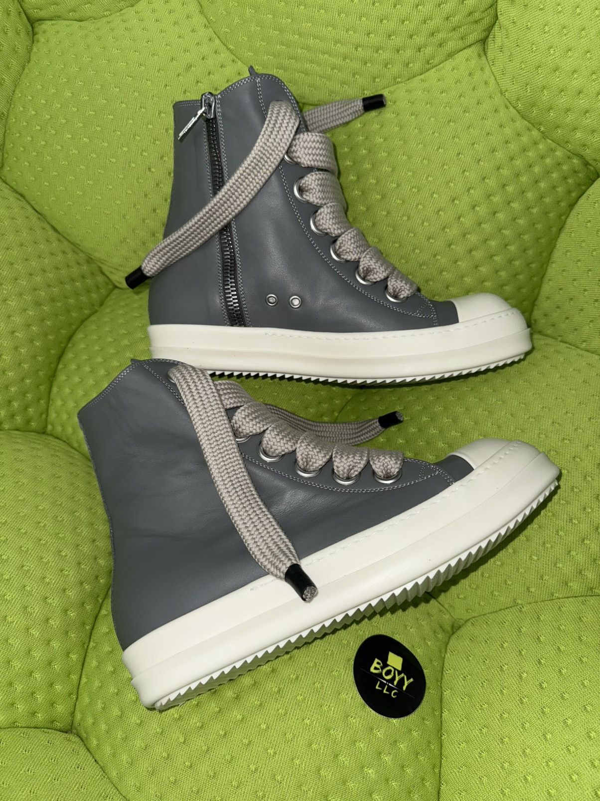 Rick Owens GREY Jumbo lace hi top leather sneakers Size US 10 / EU 43 - 7 Thumbnail