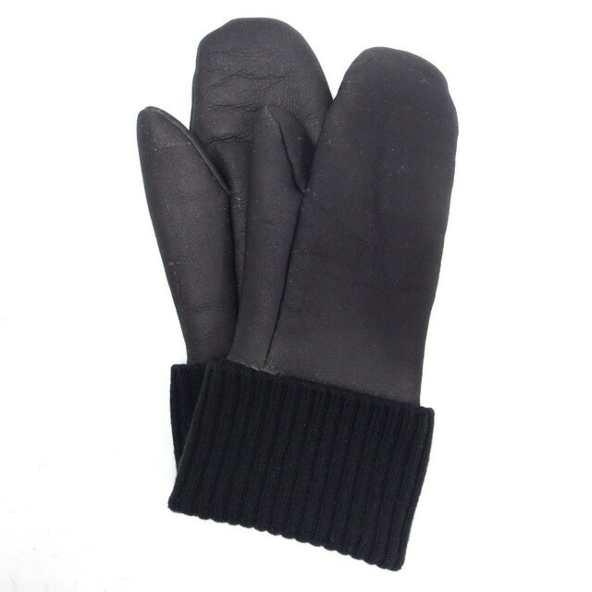 image of Hermes Lambskin Mitten Gloves Long Black M Size, Women's