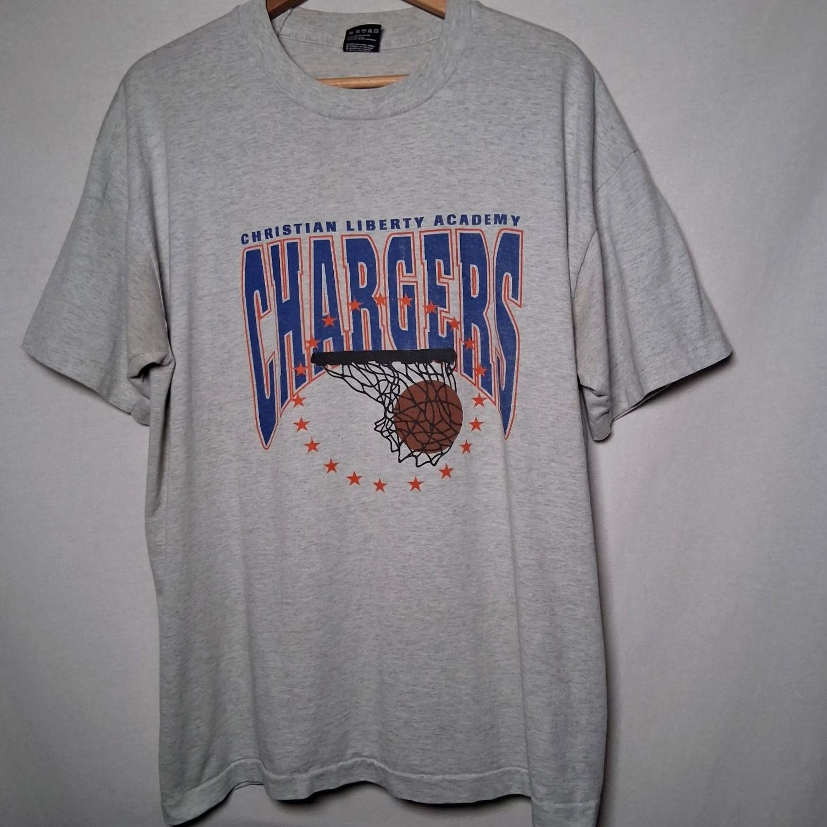 Fruit Of The Loom VINTAGE BEST Fruit of the Loom Christian Liberty Academy Chargers Basketball Shirt XL Gray Single Stitch Distressed Crew Neck Men M Size US XL / EU 56 / 4 - 3 Thumbnail