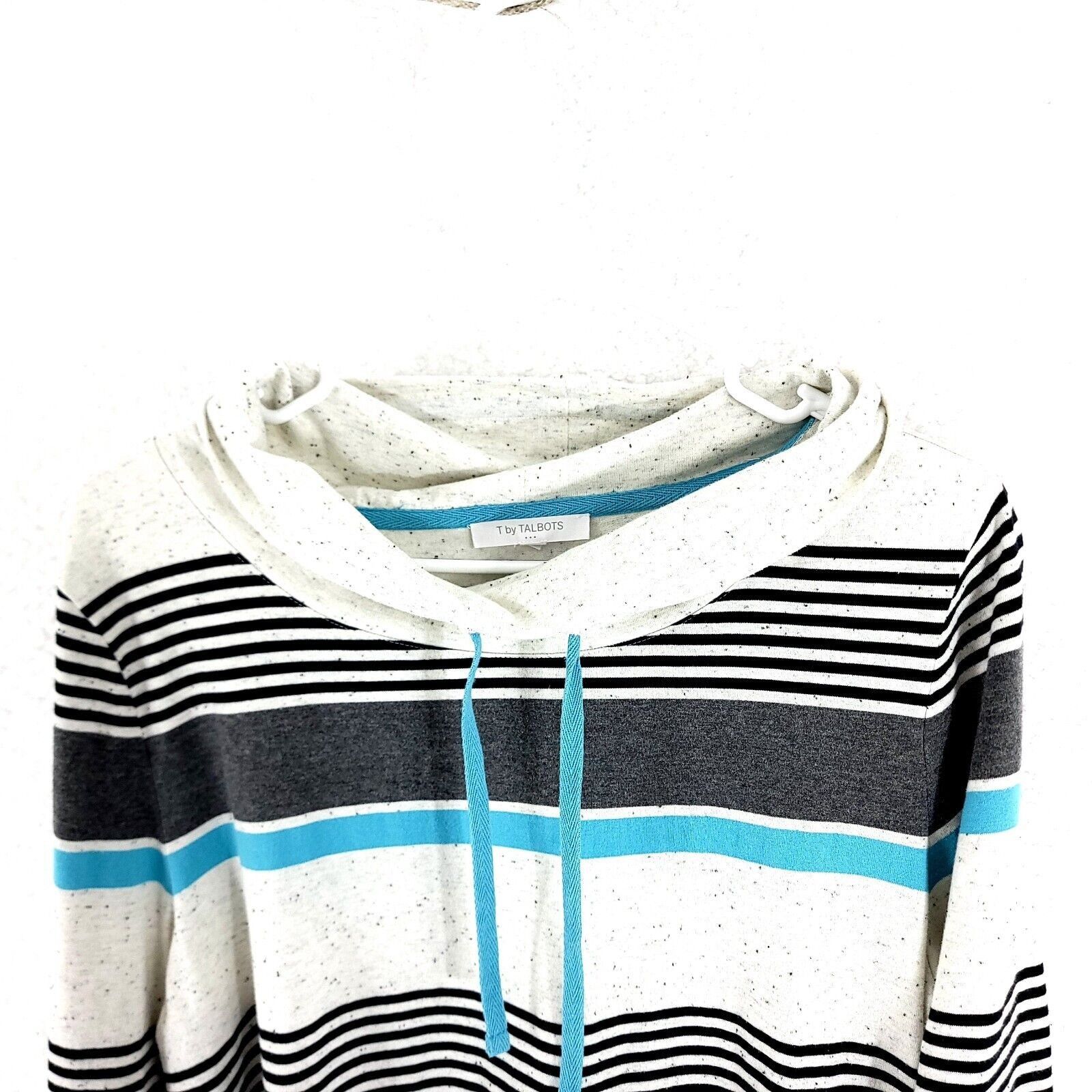 Talbots T By Talbots Gray Cream Blue Striped Pullover Cowl Sweater L Size L / US 10 / IT 46 - 3 Thumbnail