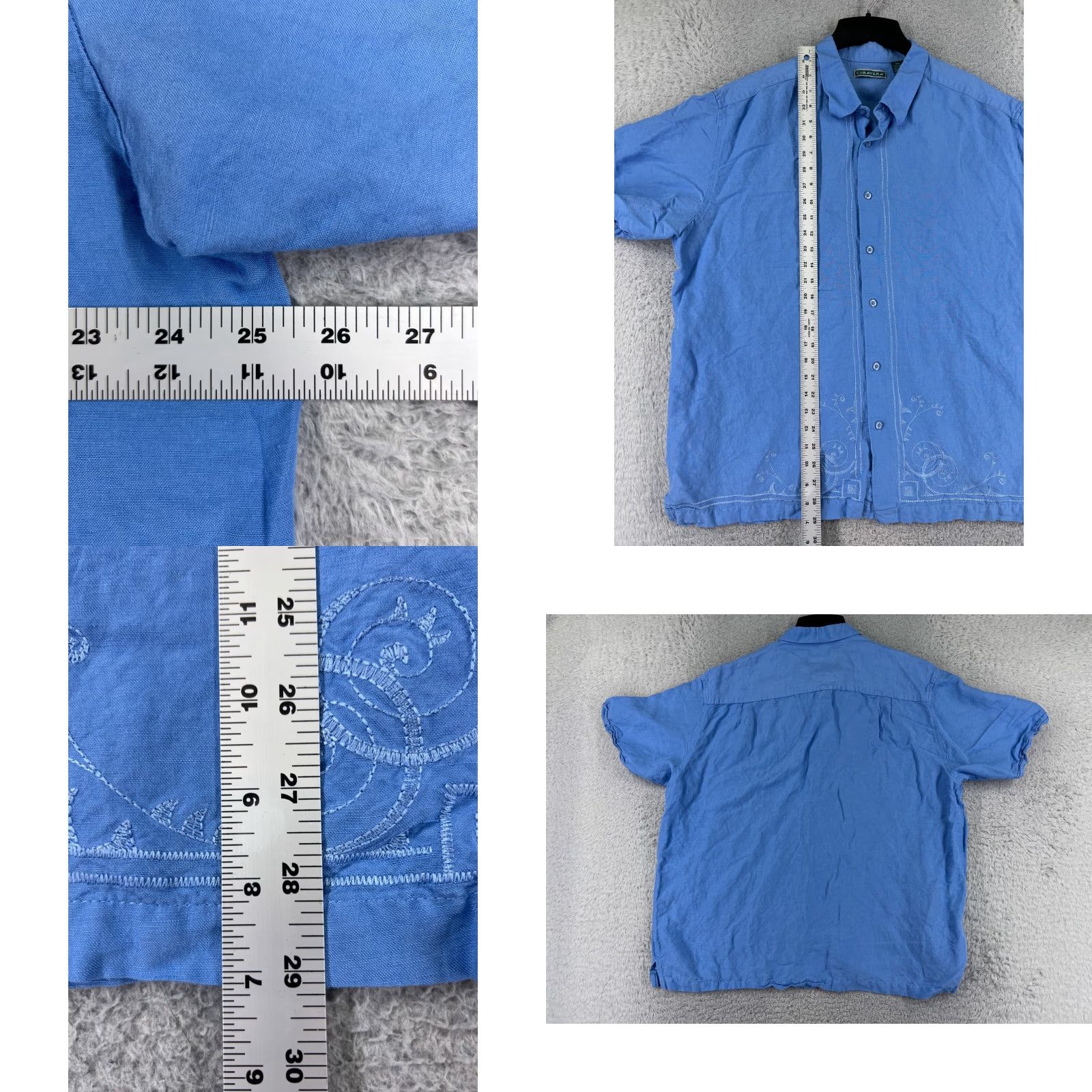 Cubavera Cubavera Shirt Men 2XL Blue Embroidered Linen Rayon Button-Up Short Sleeve Hawaii Aloha Vacation Resort Beach Shirt Mens Size US XXL / EU 58 / 5 - 8 Thumbnail