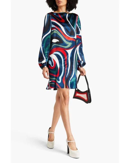 Emilio Pucci o1mle1224 Marmo Print Satin Mini Dress in Multicolor Size L / US 10 / IT 46 - 2 Thumbnail