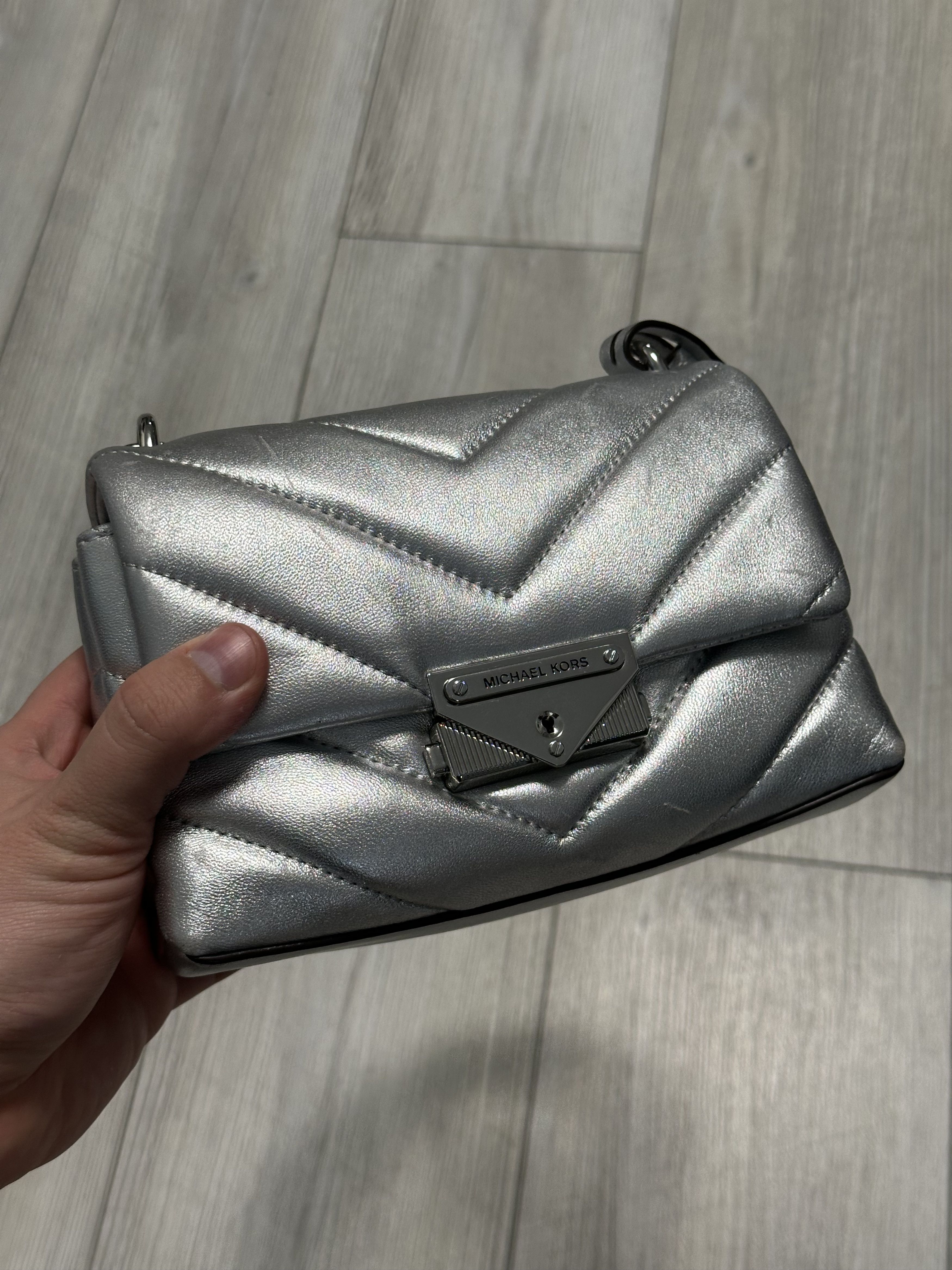 Michael Kors Michael Kors Small Leather Crossbody Bag Silver Handbag Bag Size ONE SIZE - 4 Thumbnail