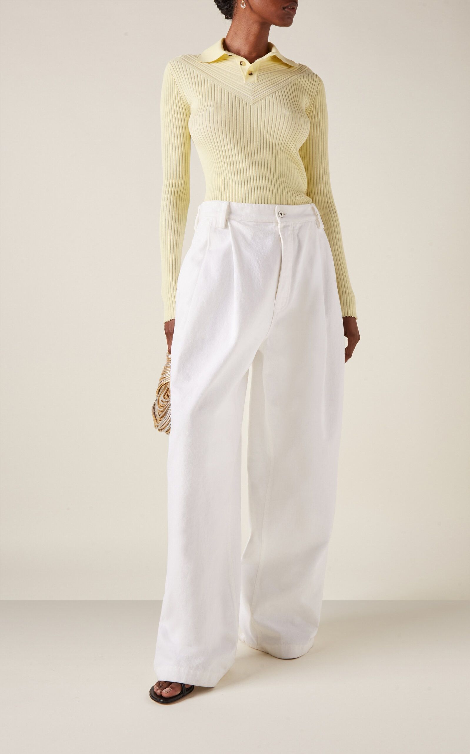 Bottega Veneta o1bcso1str0225 Cotton Rib Polo Jumper in Yellow Size M / US 6-8 / IT 42-44 - 3 Thumbnail