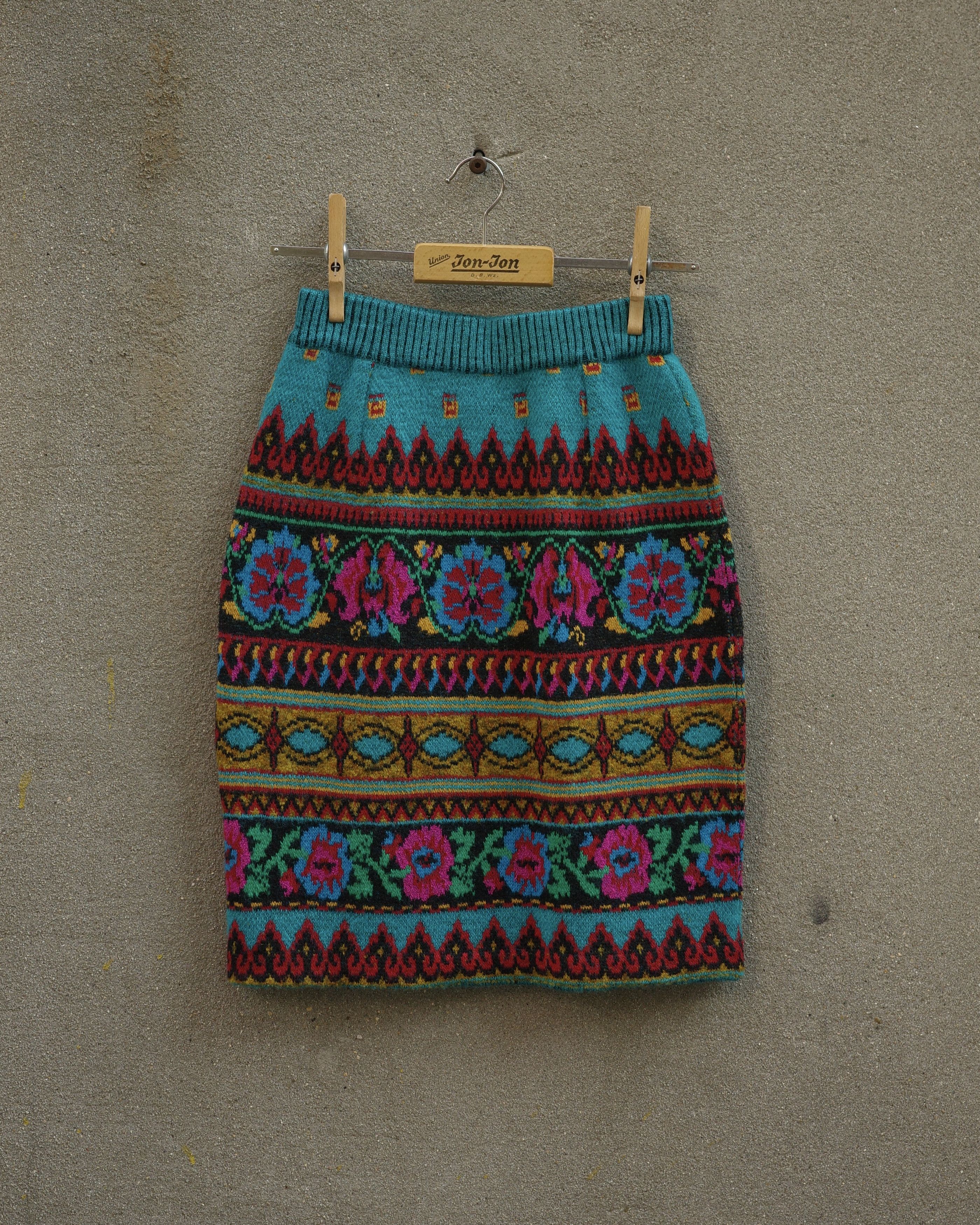 90s Yoshiyuki Konishi Ficce Donna Folk Art Knit Skirt