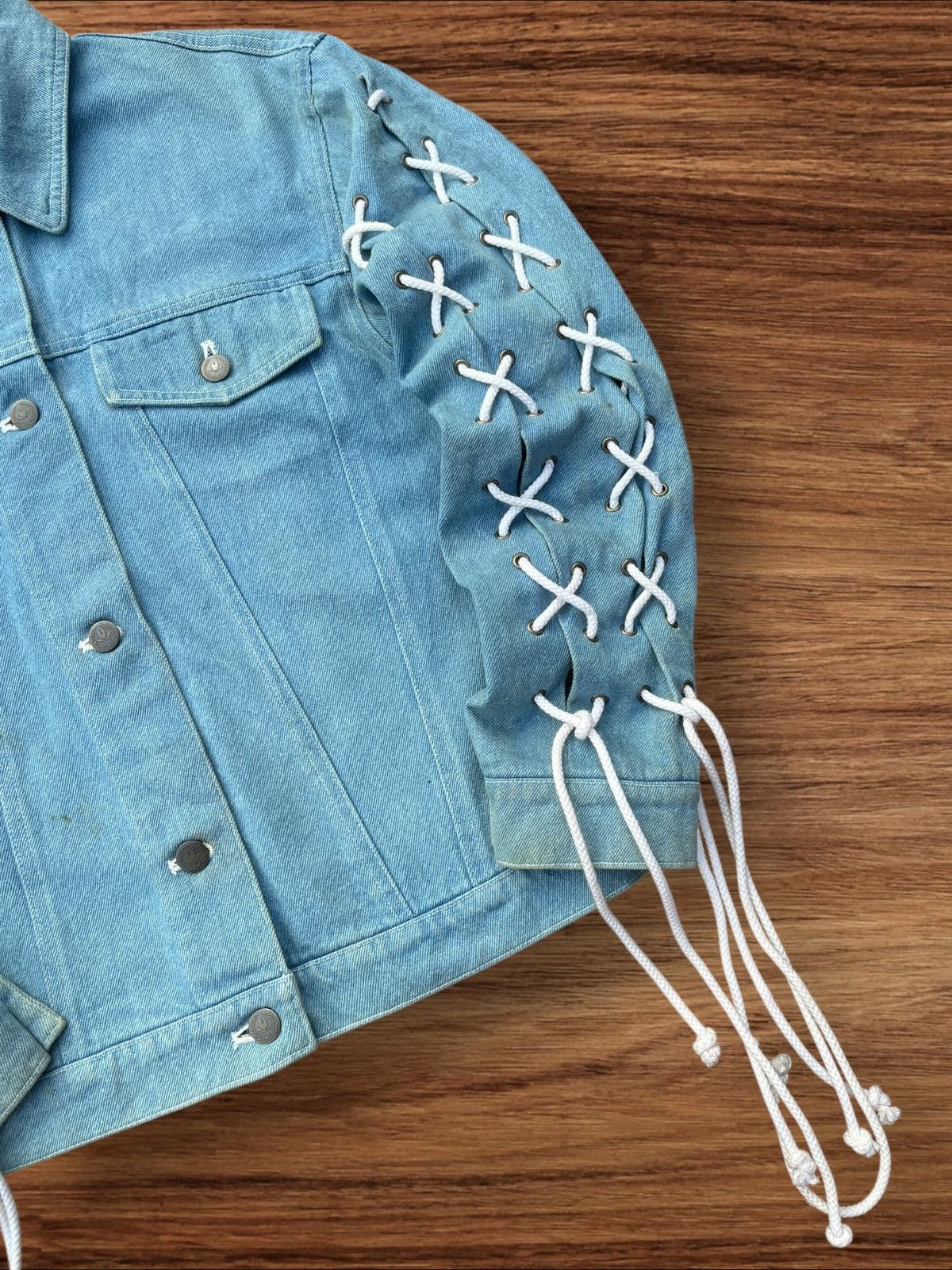Moschino Moschino Lace Up Sleeves Punk Style Blue Washed Denim Jacket Size M / US 6-8 / IT 42-44 - 5 Thumbnail