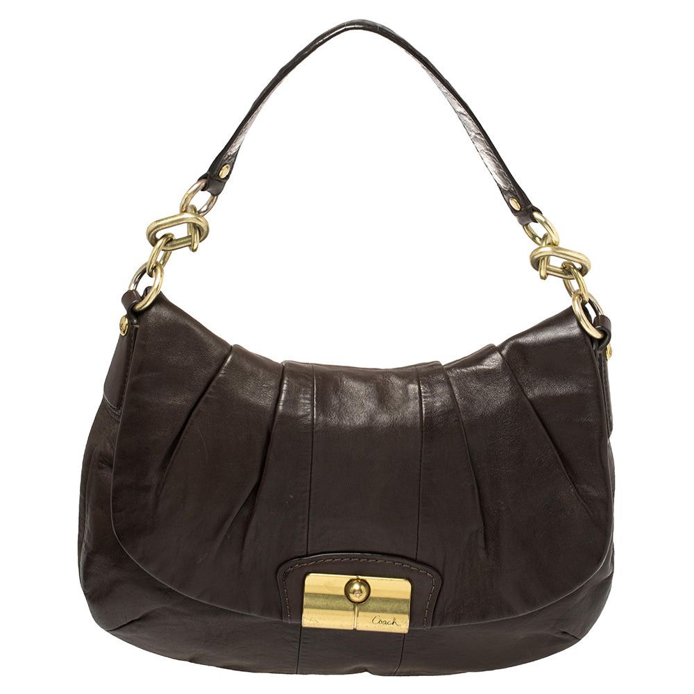 image of Coach Dark Brown Leather Kristin Hobo in Black, Women's