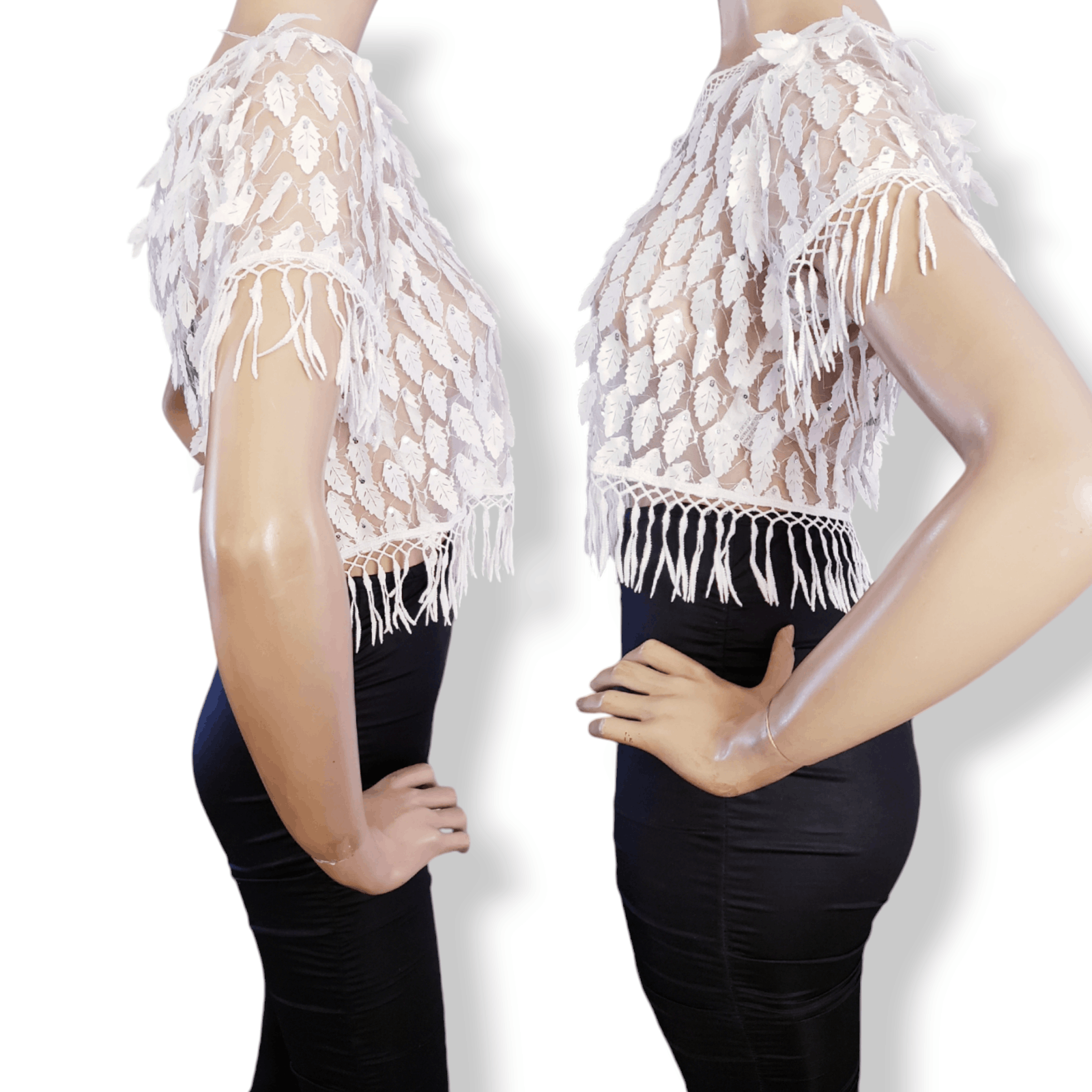 Other White Lasercut Feathers & Fringe Crop Top by Eveen Kueen Size M / US 6-8 / IT 42-44 - 3 Thumbnail