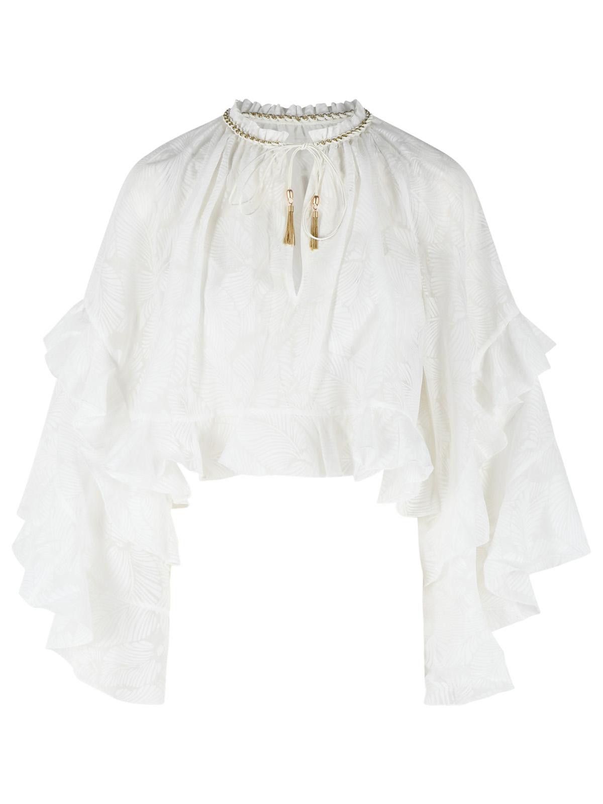 Zimmermann ZIMMERMANN 'Daylight' White Cotton Blend Blouse Size XS / US 0-2 / IT 36-38 - 1 Thumbnail