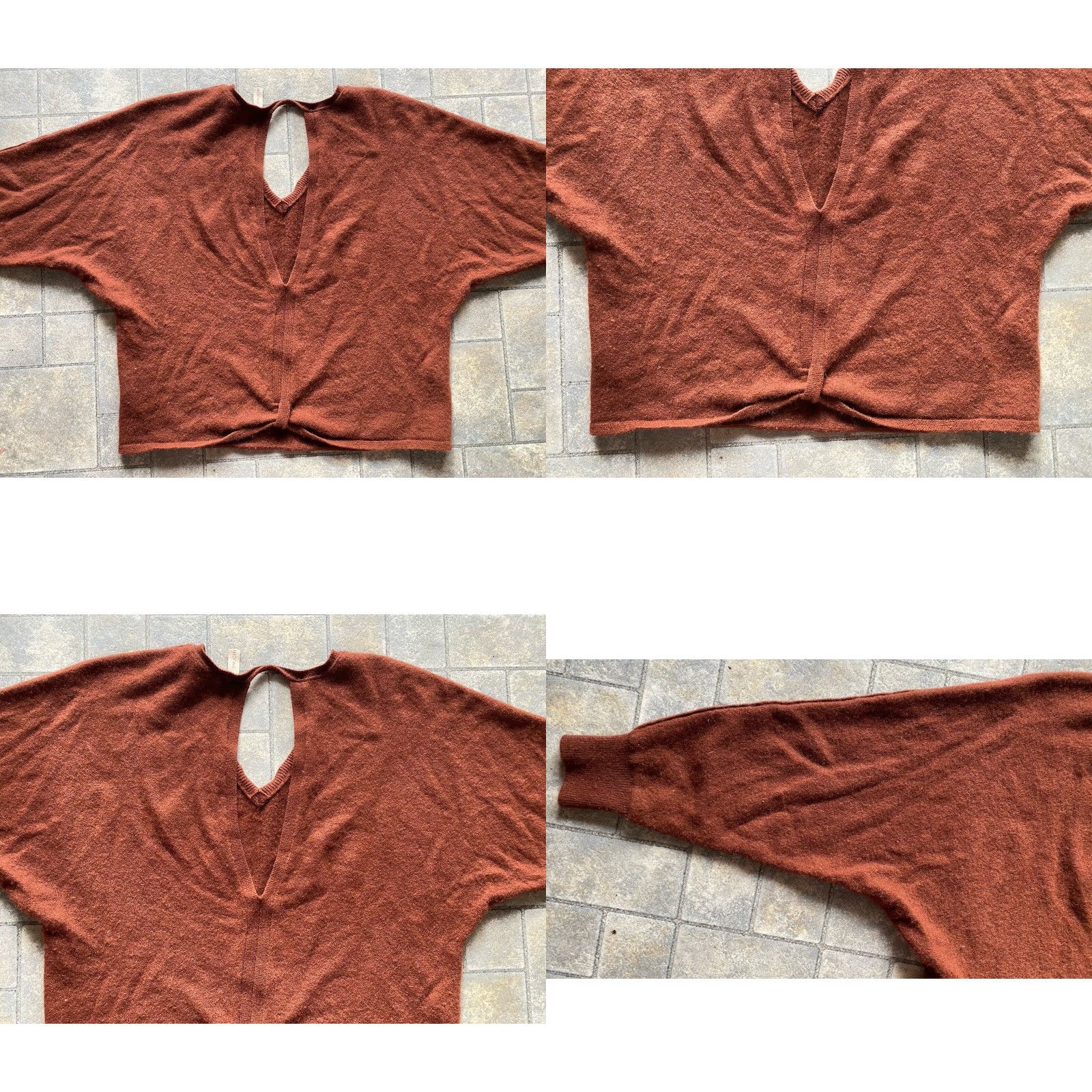 Vintage Pilcro MEDIUM Open Back Cutout 100% Cashmere Brown Dark Red Long Sleeve Top Size M / US 6-8 / IT 42-44 - 9 Thumbnail