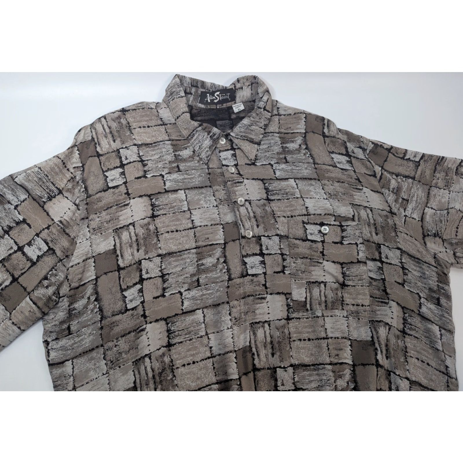 Vintage VINTAGE Alan Stuart Gray Abstract Banded Waist Polo Shirt Mens XL Gray Polo Shirt XL Mens Size US XL / EU 56 / 4 - 5 Thumbnail