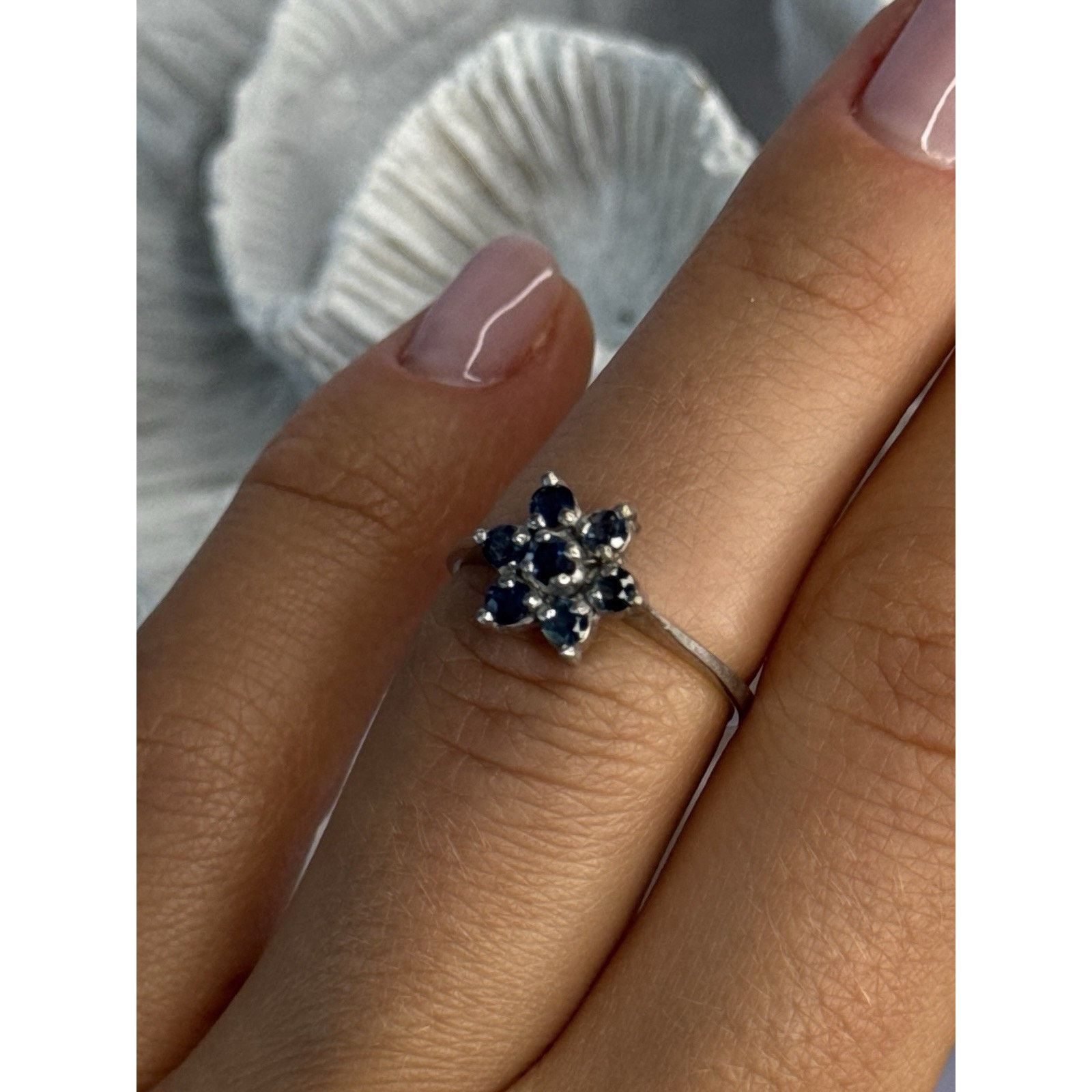 Jewelry 925 STERLING SILVER SAPPHIRE FLOWER RING SIZE 6 Size ONE SIZE - 2 Thumbnail