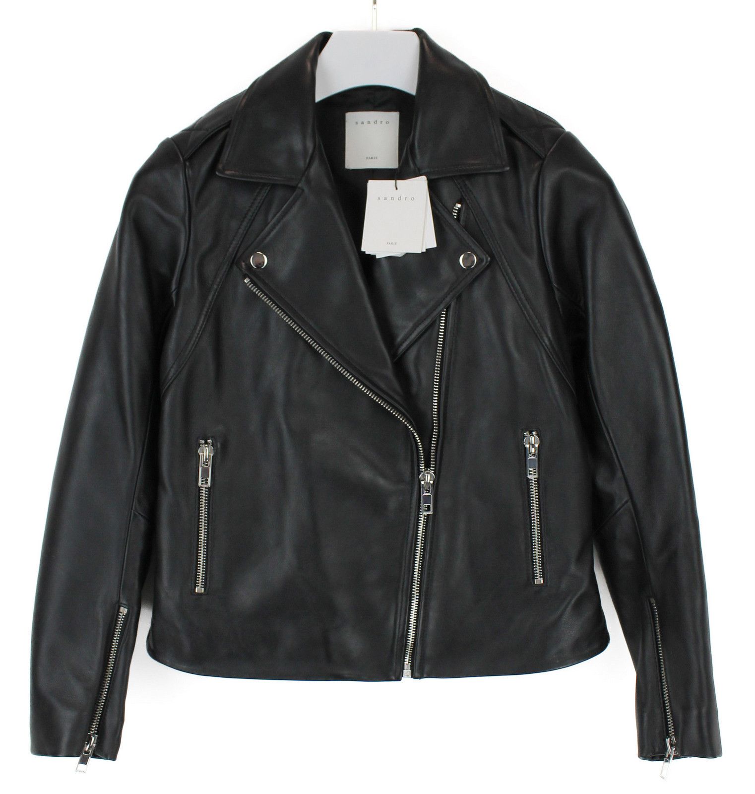 SANDRO Veinarde Jacket Women's LARGE Leather Biker
