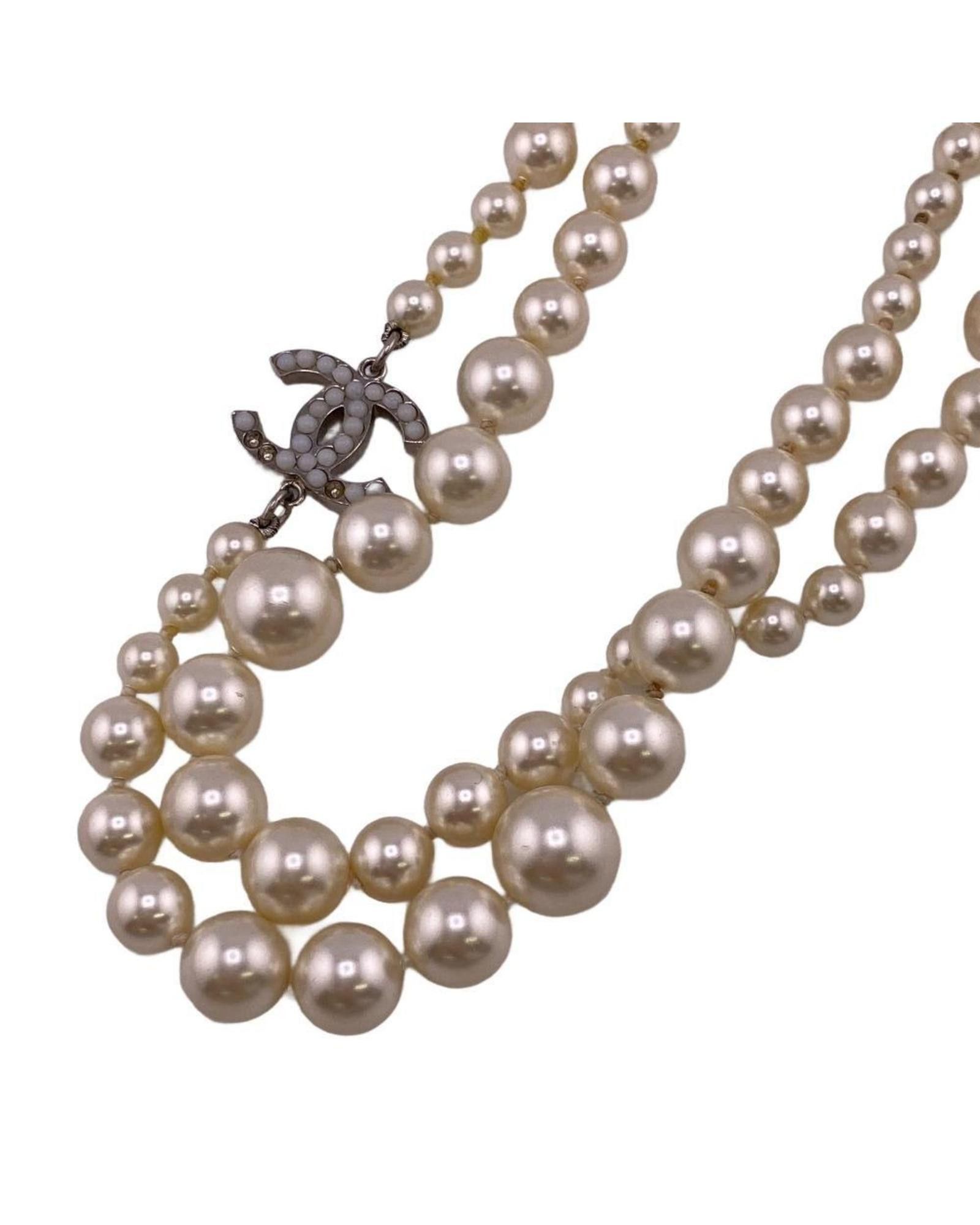 image of Chanel Pearl Coco Mark Necklace in White, Women's